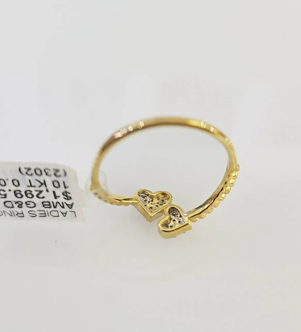 Real 10k Hearts Diamond Ladies Ring Women Casual 10Kt Yellow Gold
