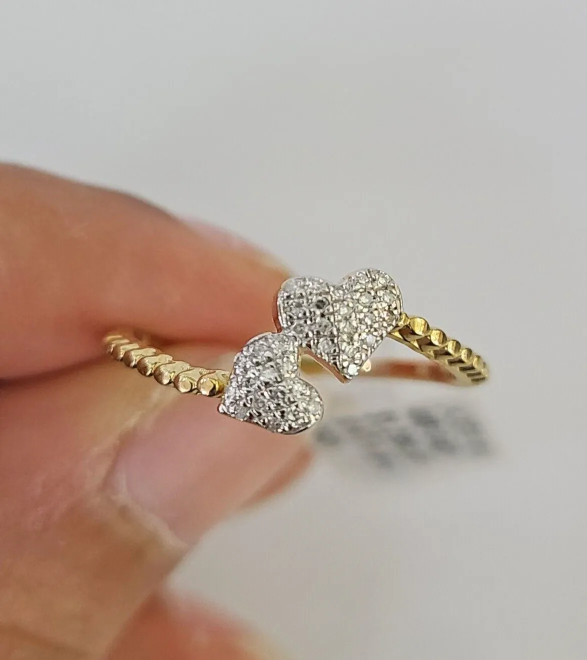 Real 10k Hearts Diamond Ladies Ring Women Casual 10Kt Yellow Gold