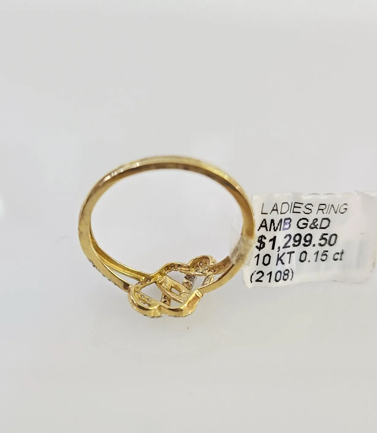 Real 10k Hearts Diamond Ladies Ring Women Casual 10Kt Yellow Gold