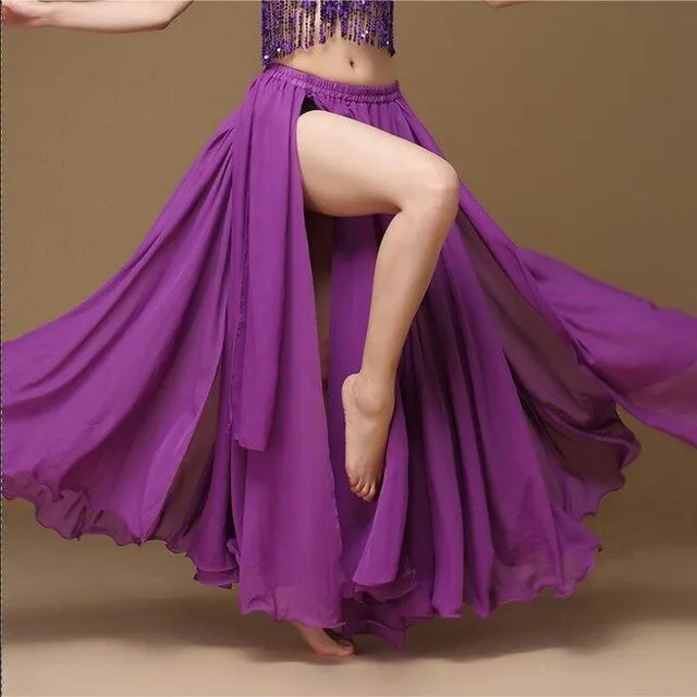 Red Belly Dance Long Skirt Oriental Dance Costume Skirs For Women Chiffon 720 Degree Bellydance Skirts