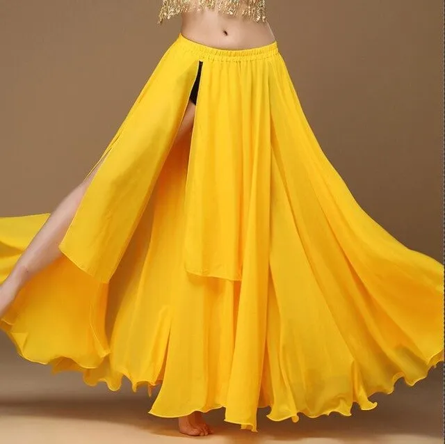 Red Belly Dance Long Skirt Oriental Dance Costume Skirs For Women Chiffon 720 Degree Bellydance Skirts