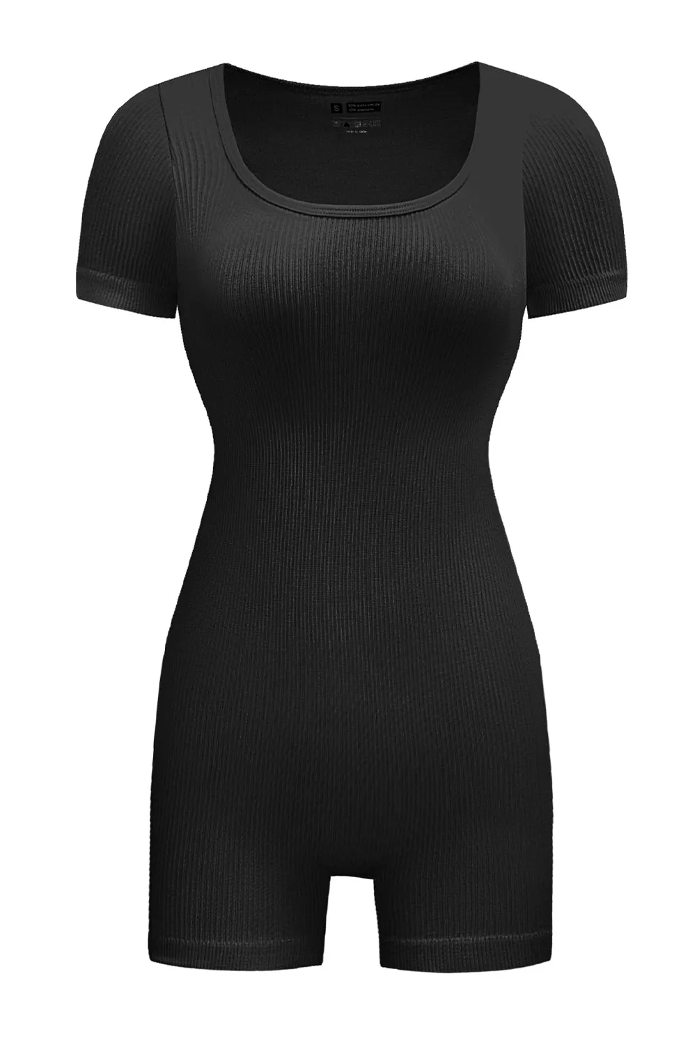 Ribbed Square Neck Short Sleeve Athleisure Romper