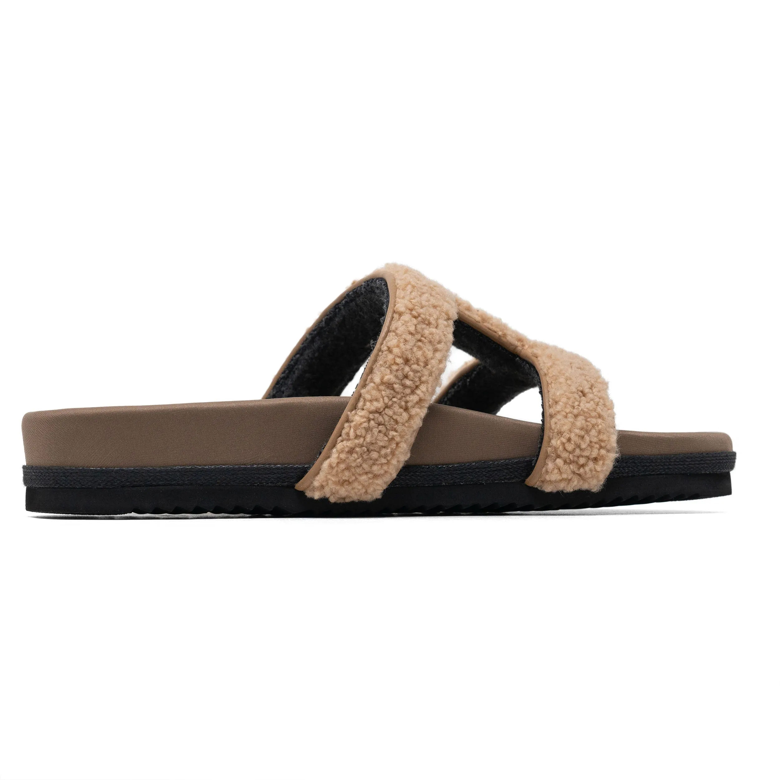 ROAM FUZZY CUFFS SANDAL BEIGE FAUX SHEARLING