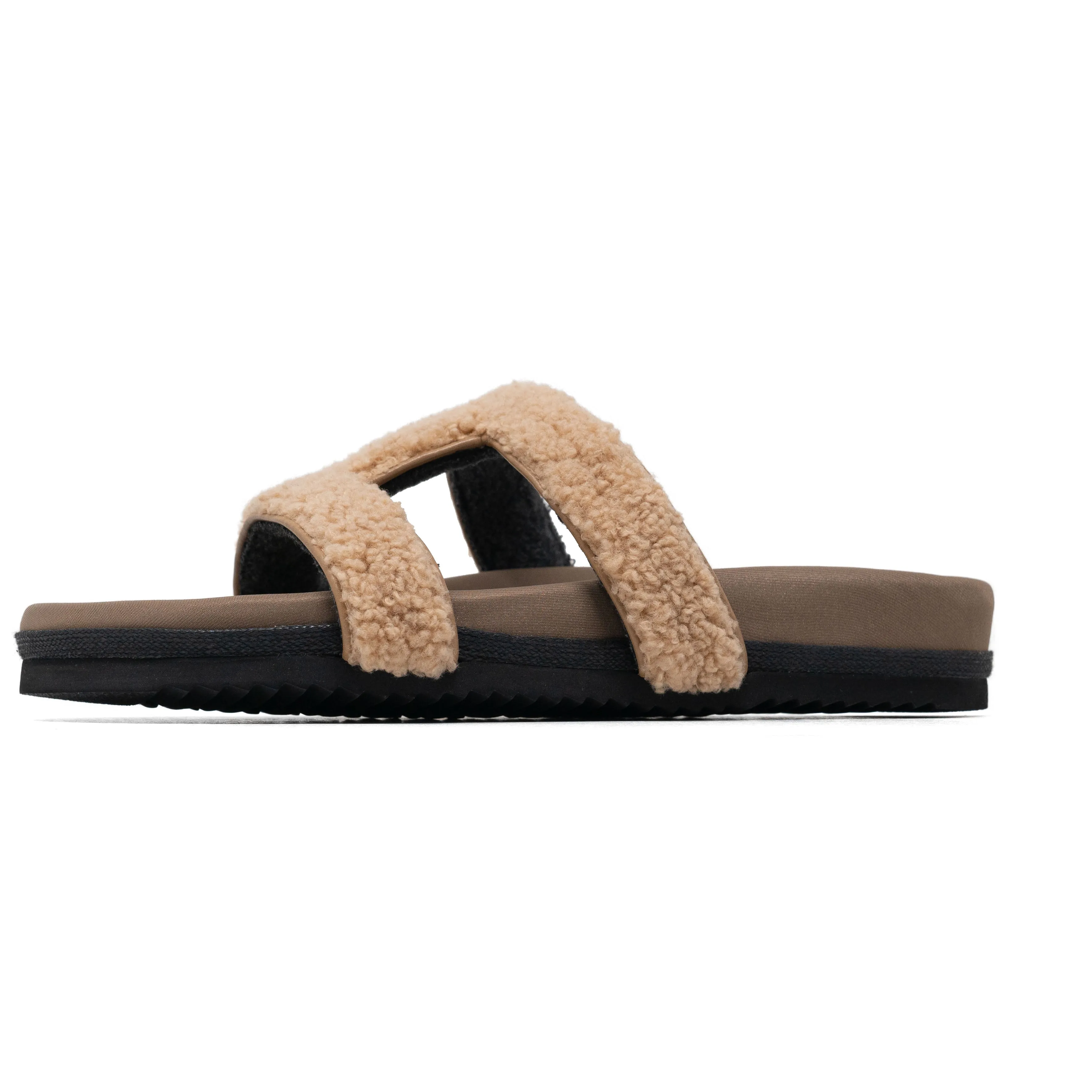 ROAM FUZZY CUFFS SANDAL BEIGE FAUX SHEARLING