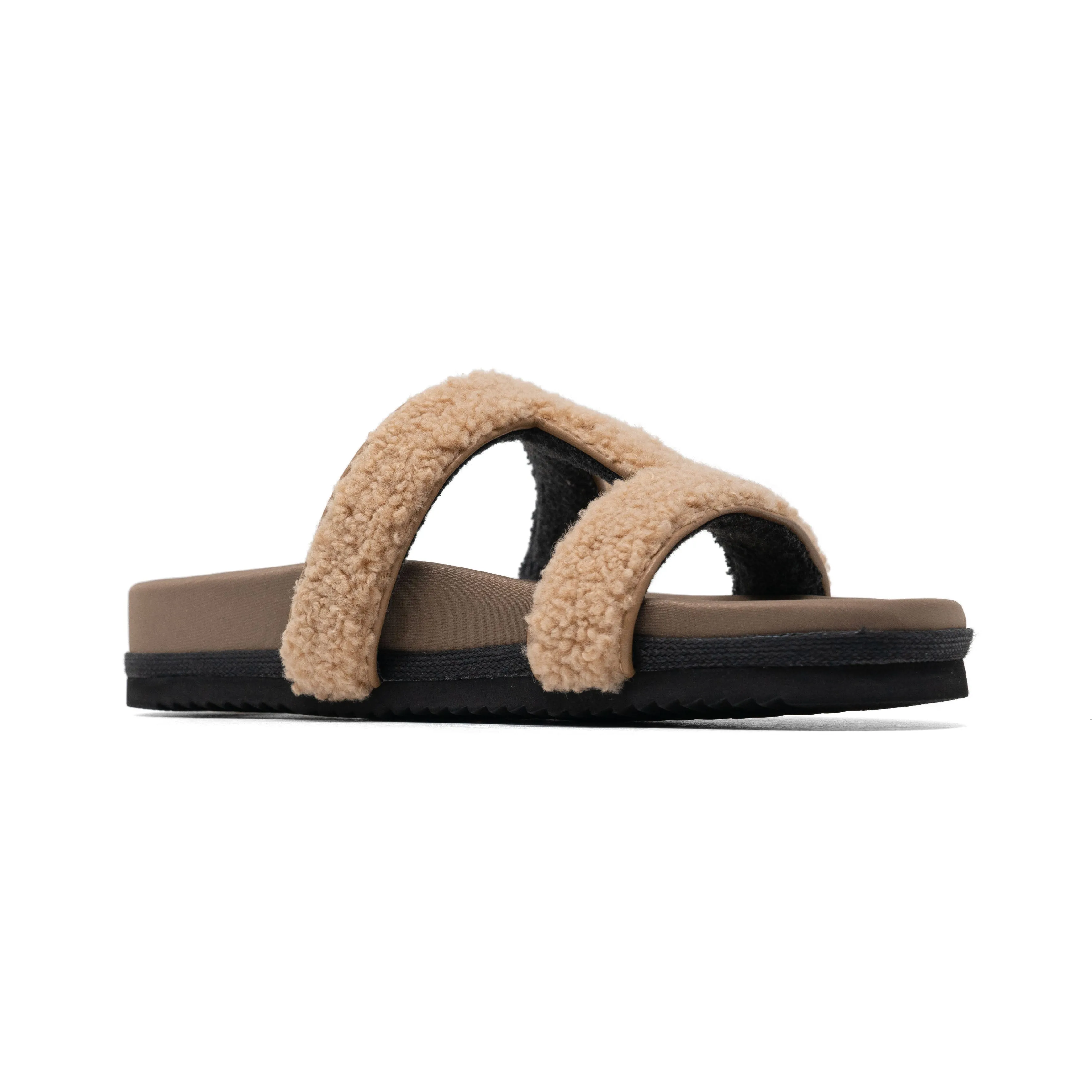 ROAM FUZZY CUFFS SANDAL BEIGE FAUX SHEARLING