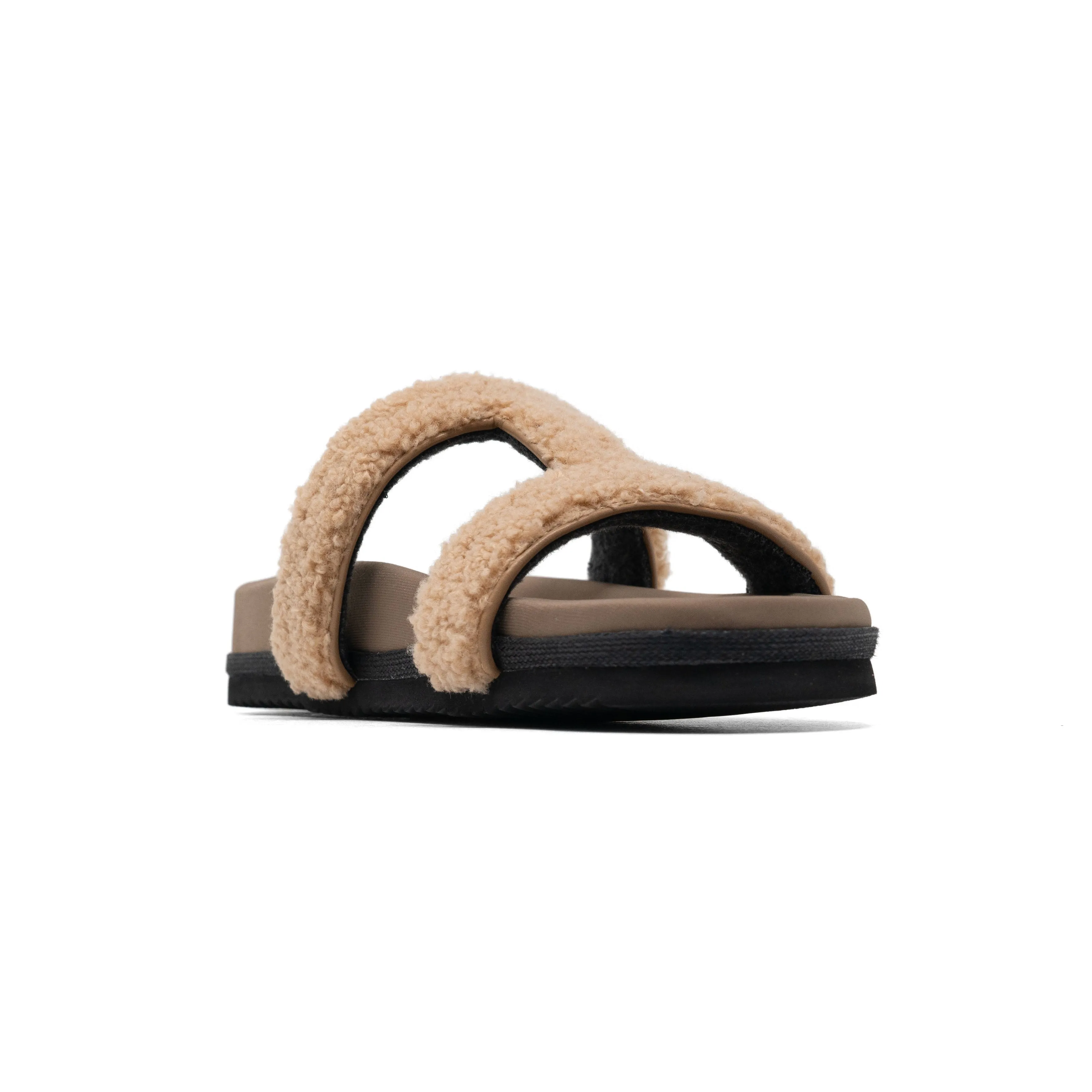 ROAM FUZZY CUFFS SANDAL BEIGE FAUX SHEARLING