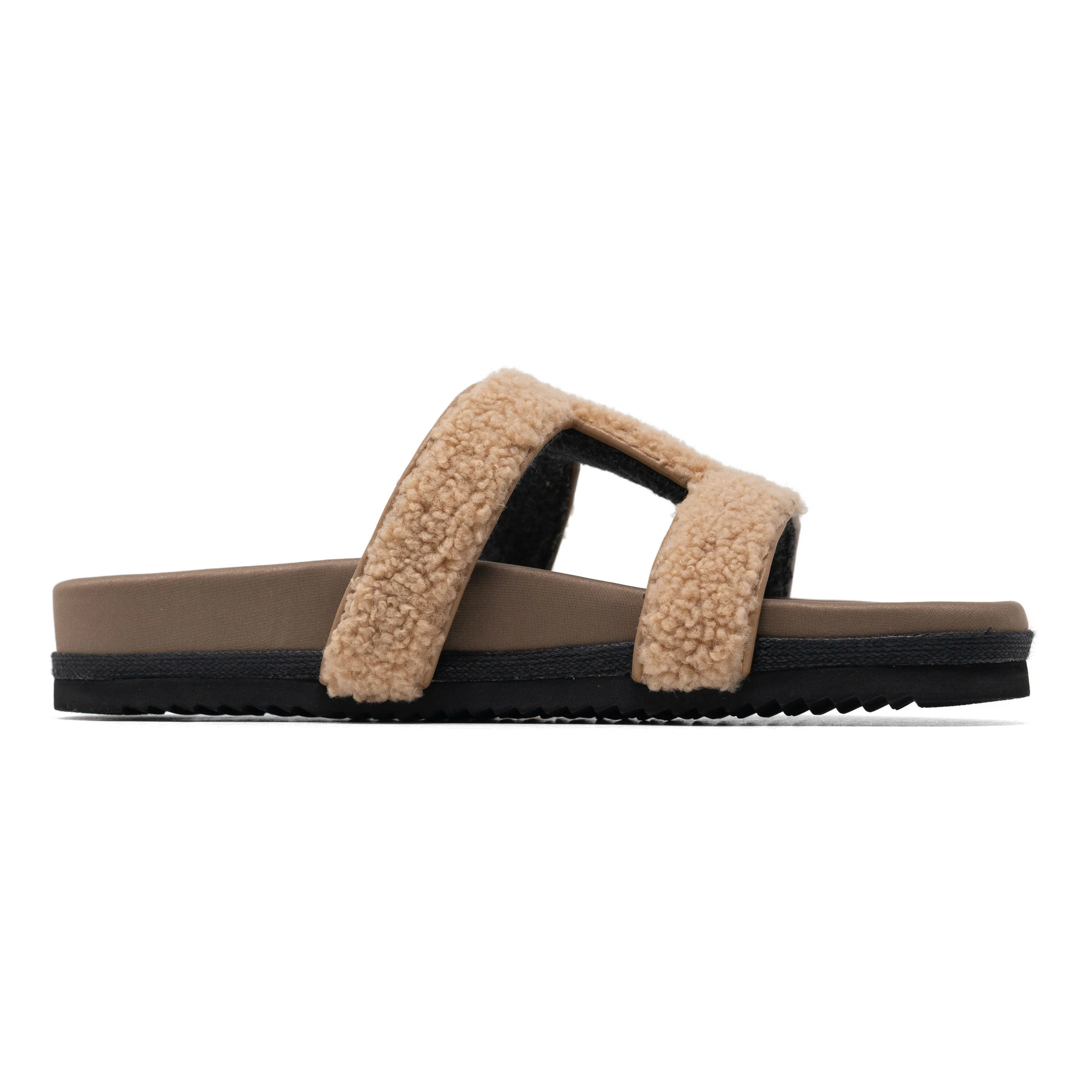ROAM FUZZY CUFFS SANDAL BEIGE FAUX SHEARLING
