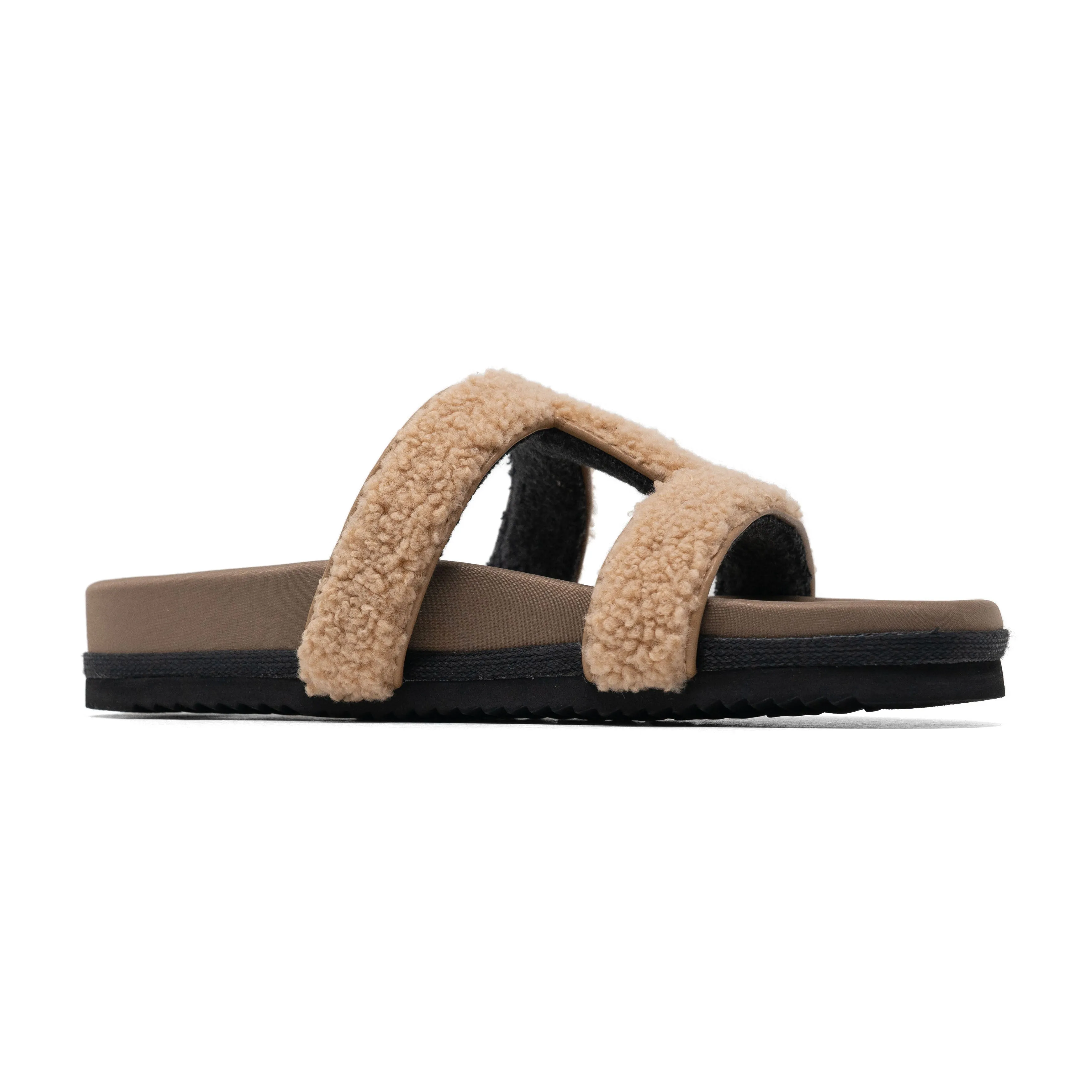 ROAM FUZZY CUFFS SANDAL BEIGE FAUX SHEARLING