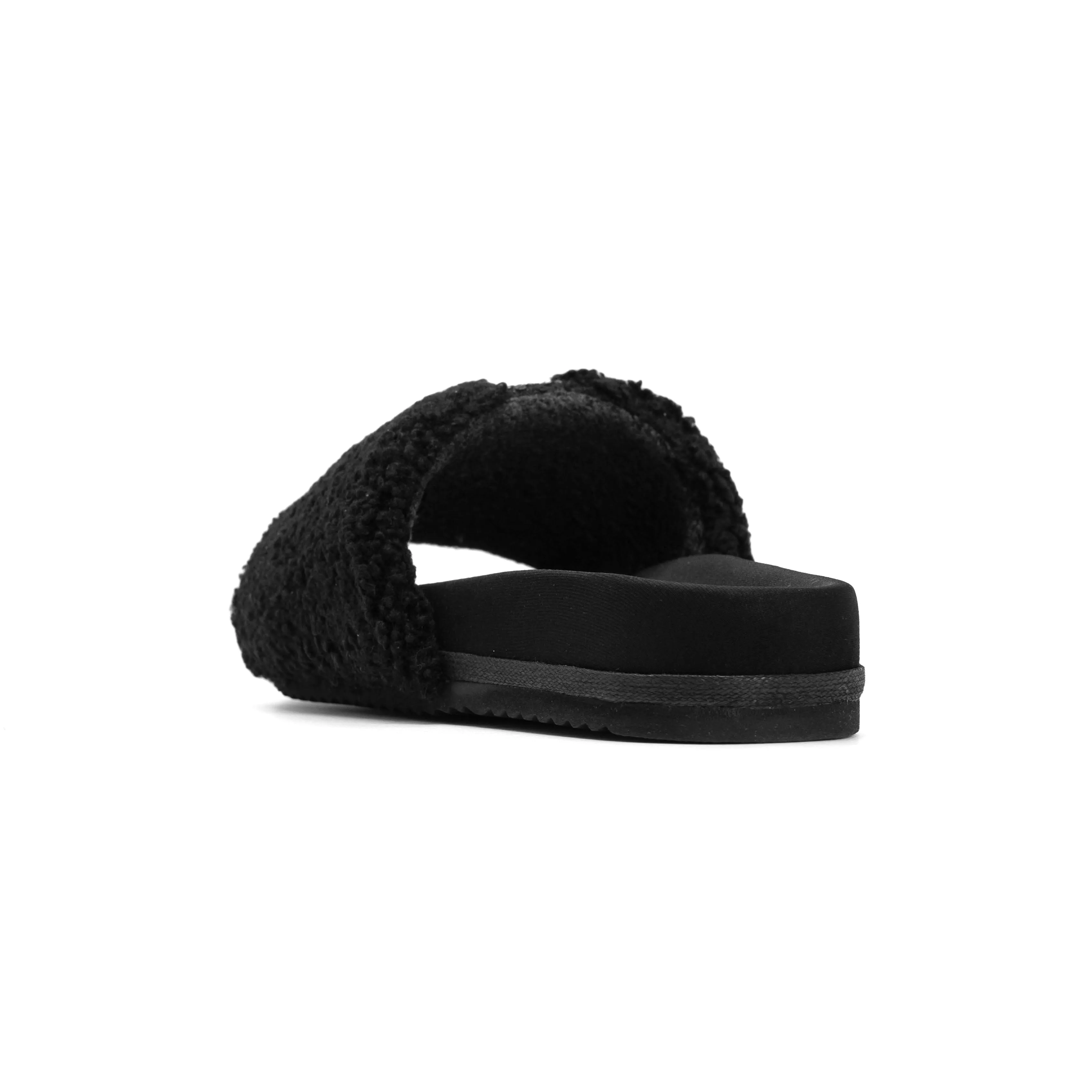 ROAM FUZZY PAILLETTE SLIDER BLACK FAUX SHEARLING