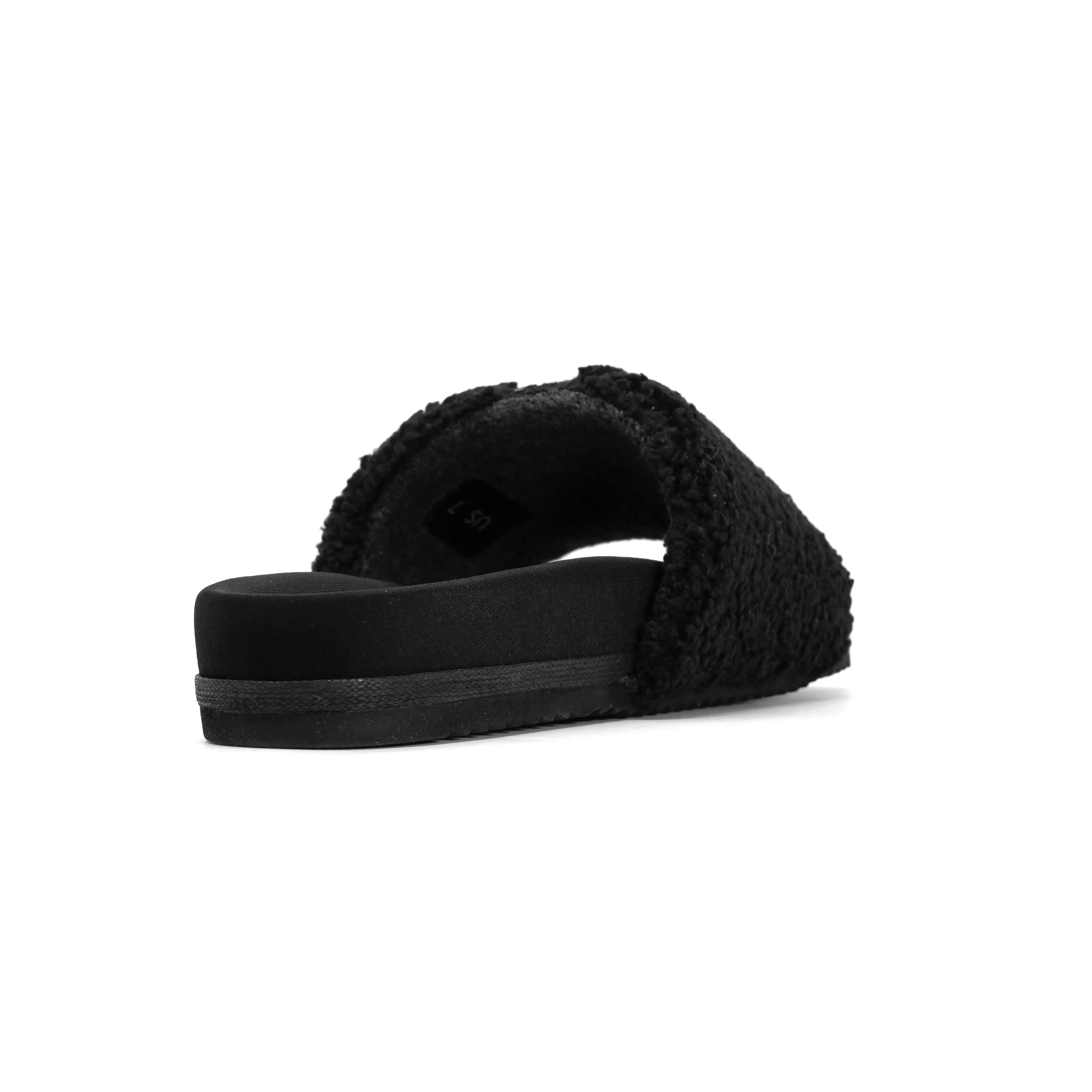 ROAM FUZZY PAILLETTE SLIDER BLACK FAUX SHEARLING
