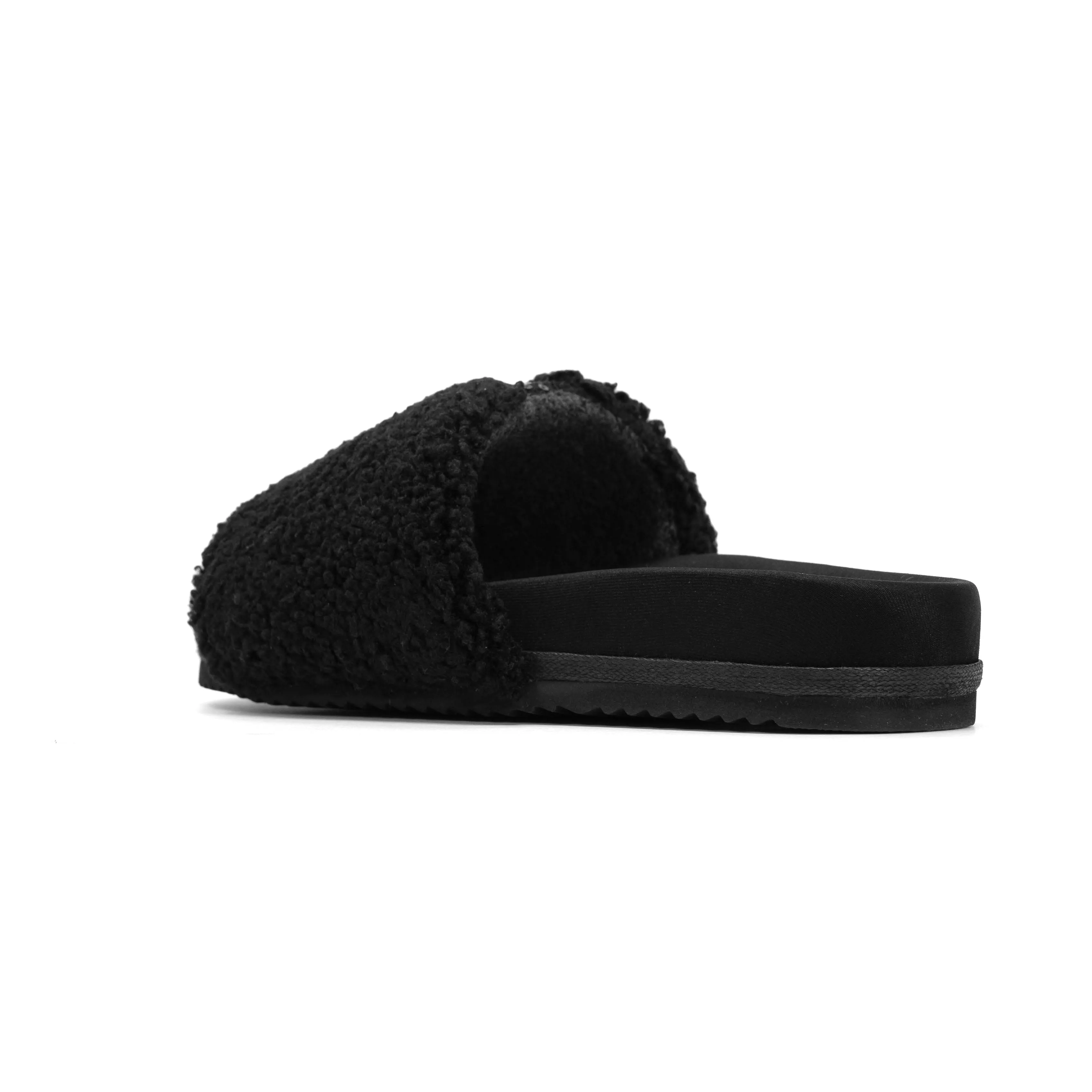 ROAM FUZZY PAILLETTE SLIDER BLACK FAUX SHEARLING