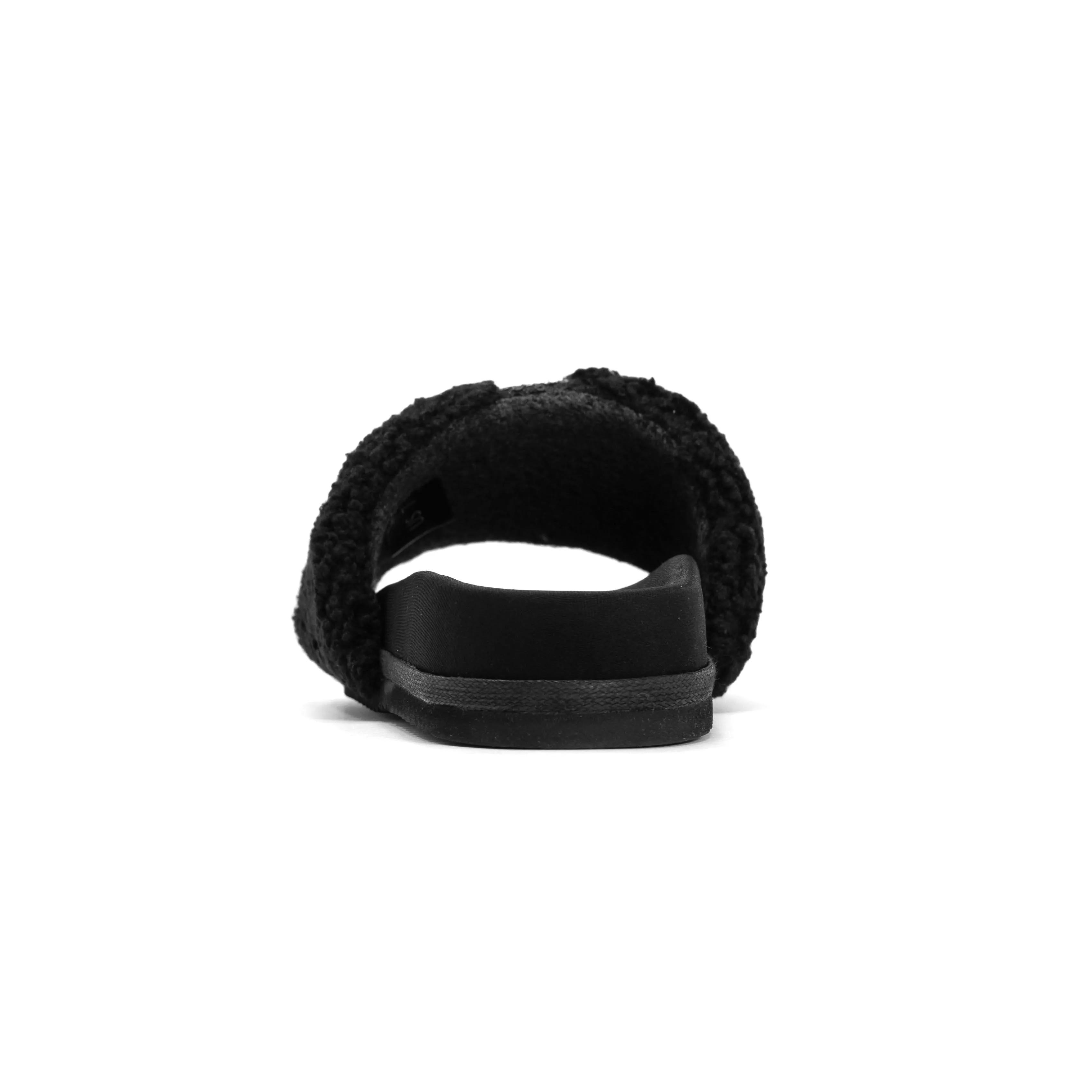 ROAM FUZZY PAILLETTE SLIDER BLACK FAUX SHEARLING