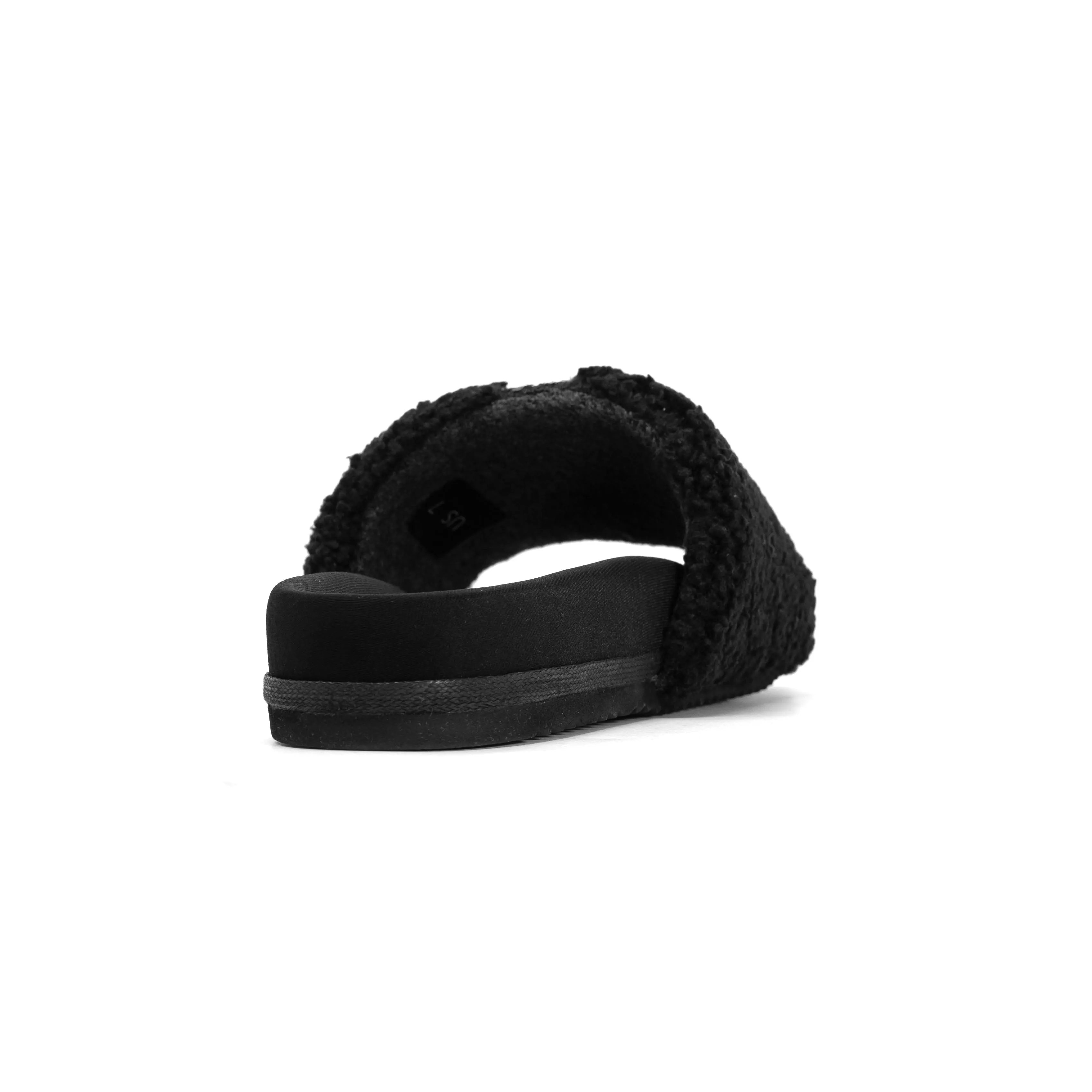 ROAM FUZZY PAILLETTE SLIDER BLACK FAUX SHEARLING