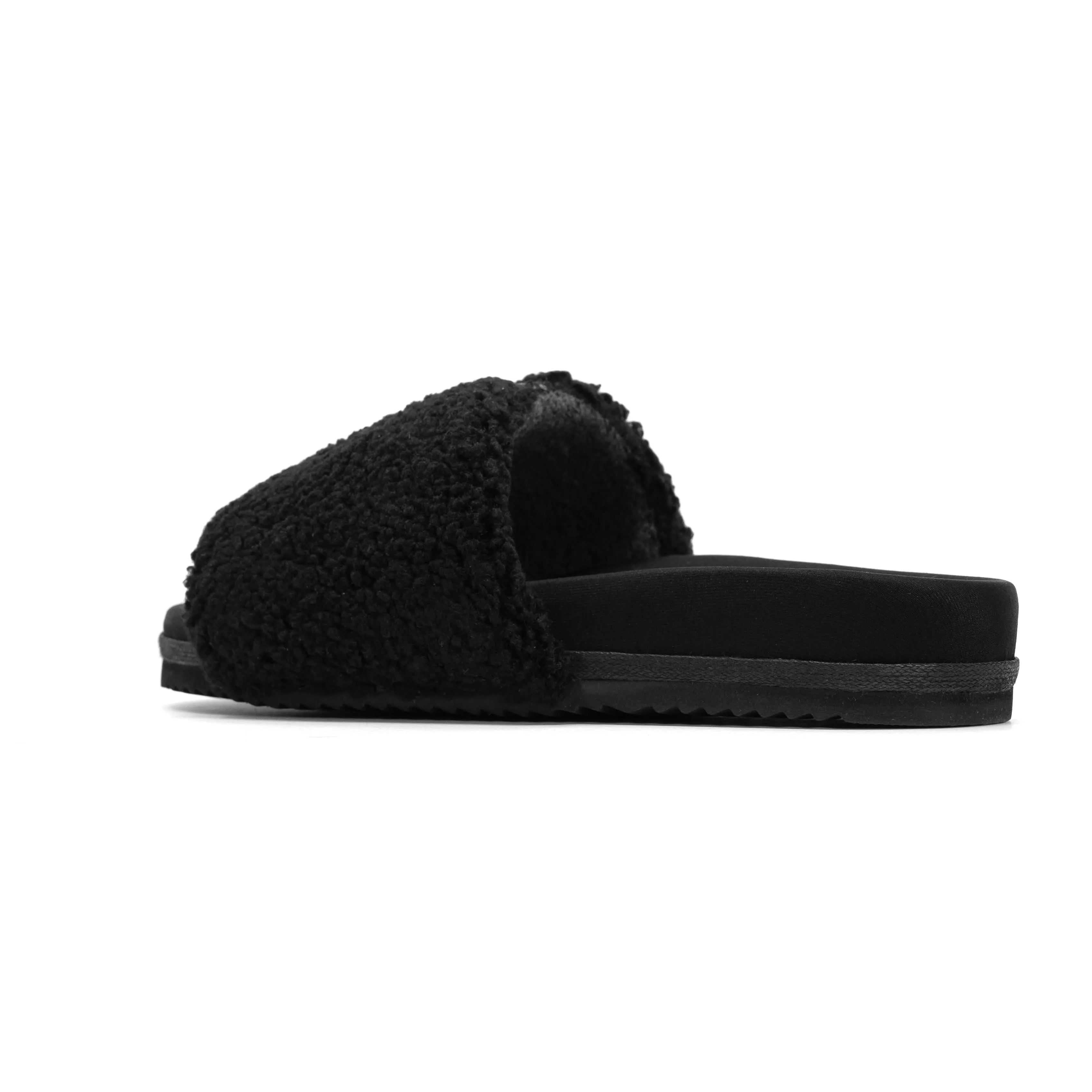 ROAM FUZZY PAILLETTE SLIDER BLACK FAUX SHEARLING