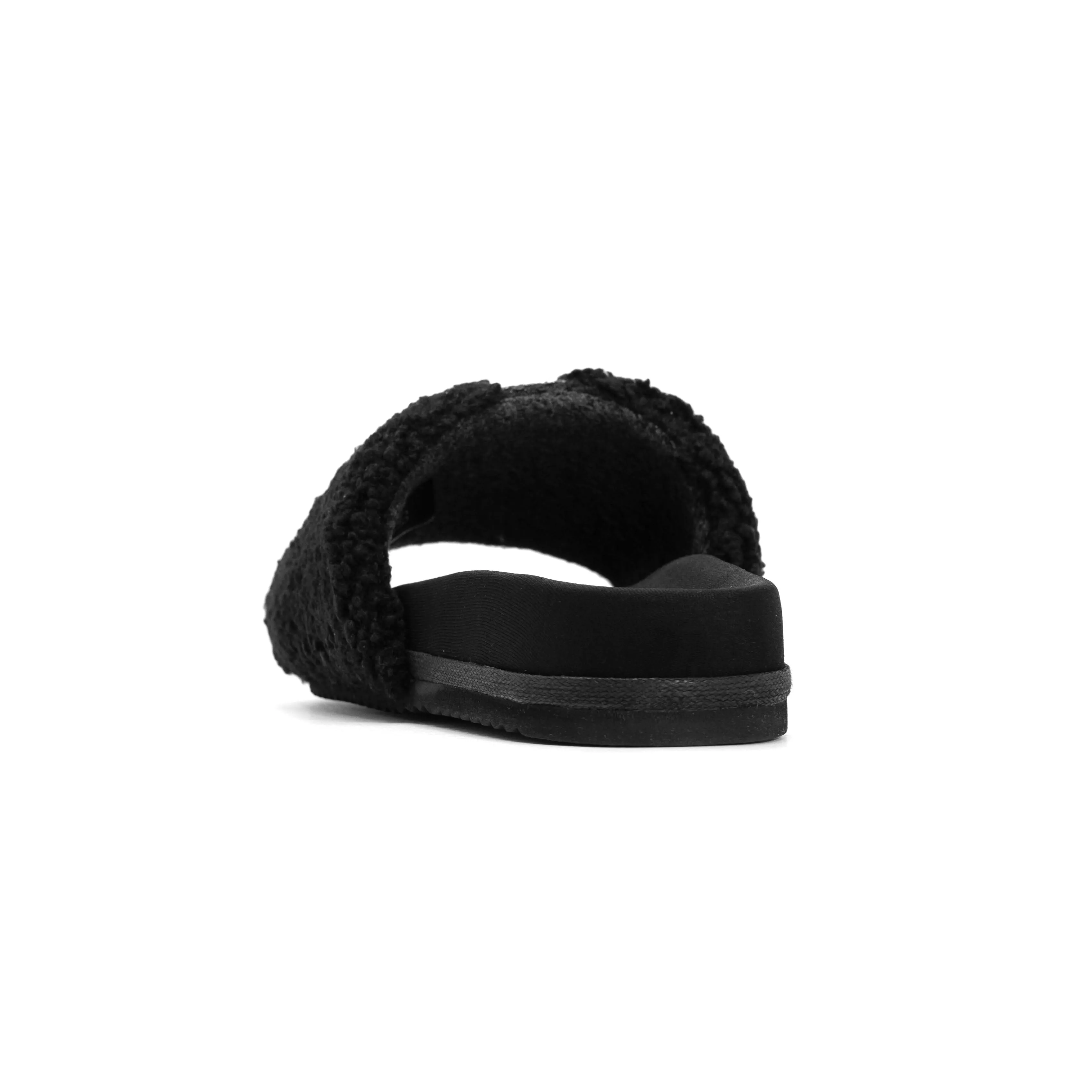 ROAM FUZZY PAILLETTE SLIDER BLACK FAUX SHEARLING