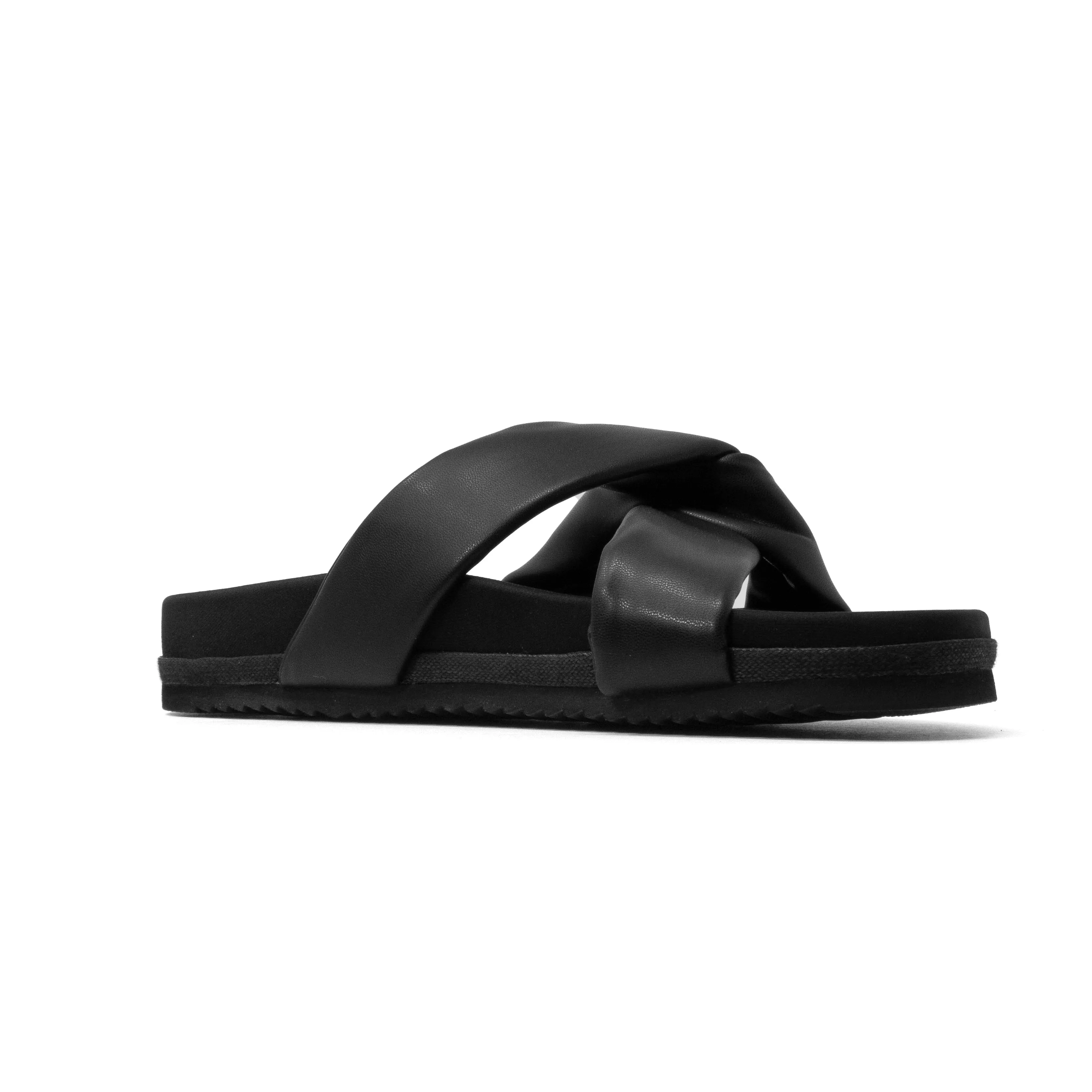ROAM SIDE SLIP SANDAL BLACK VEGAN LEATHER