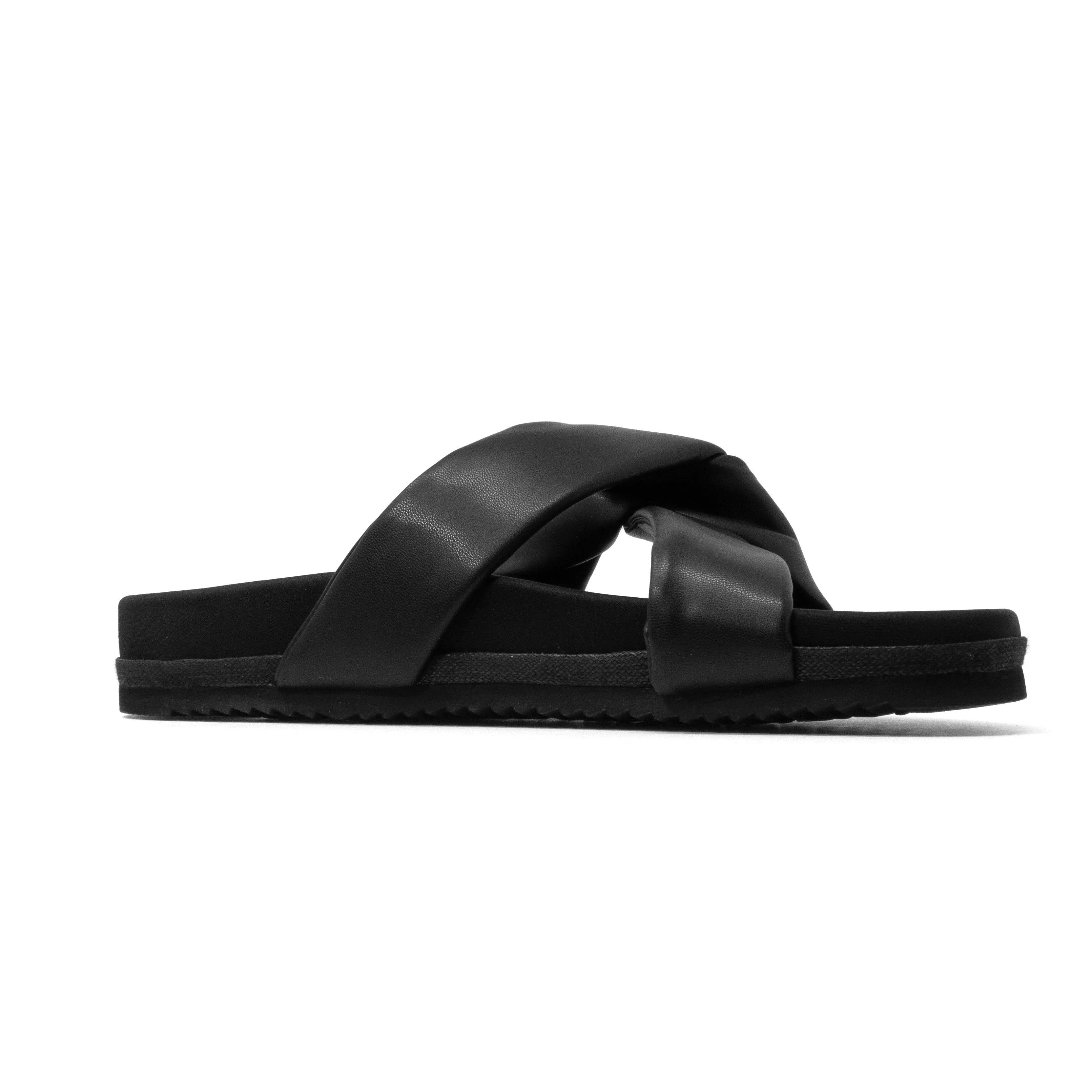 ROAM SIDE SLIP SANDAL BLACK VEGAN LEATHER