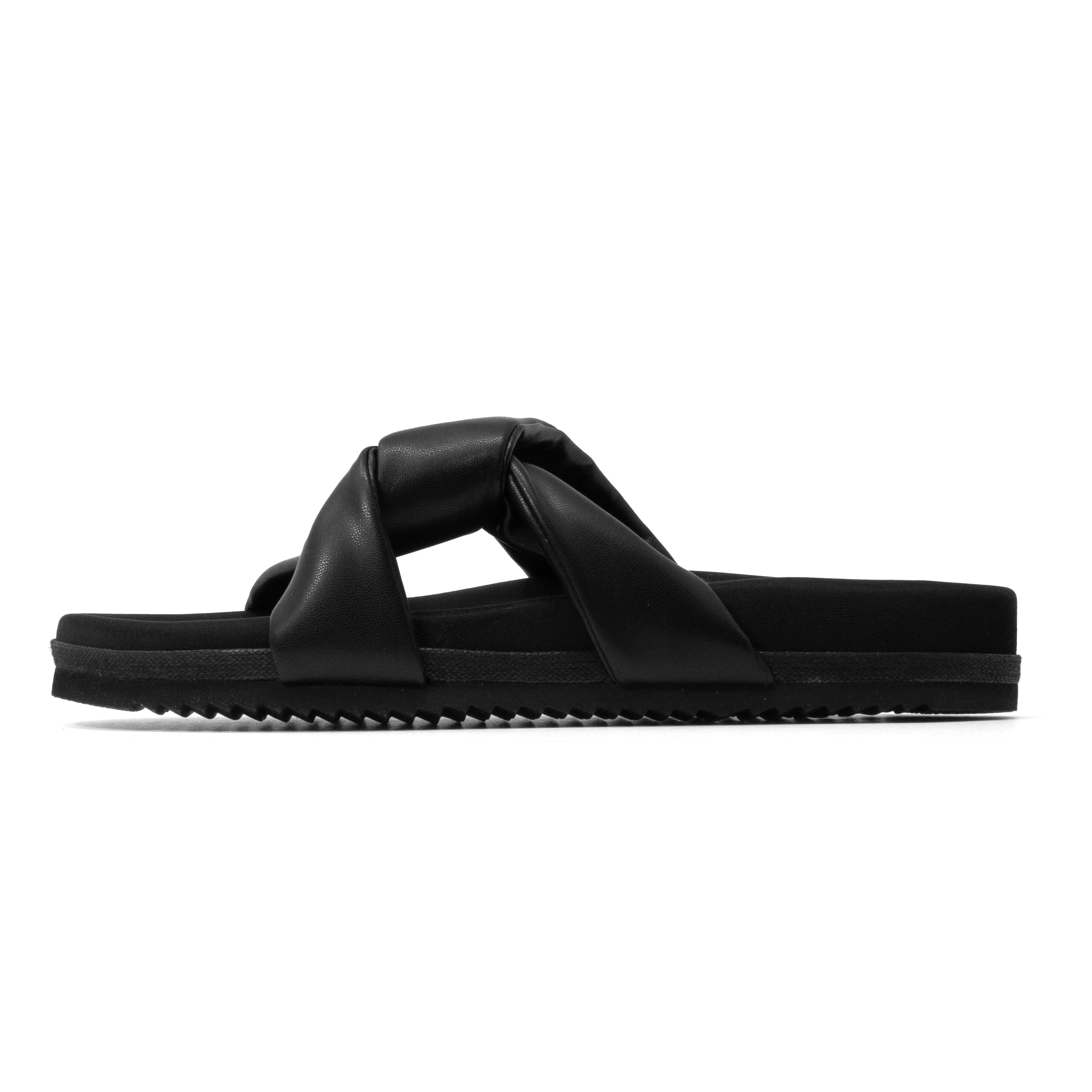 ROAM SIDE SLIP SANDAL BLACK VEGAN LEATHER