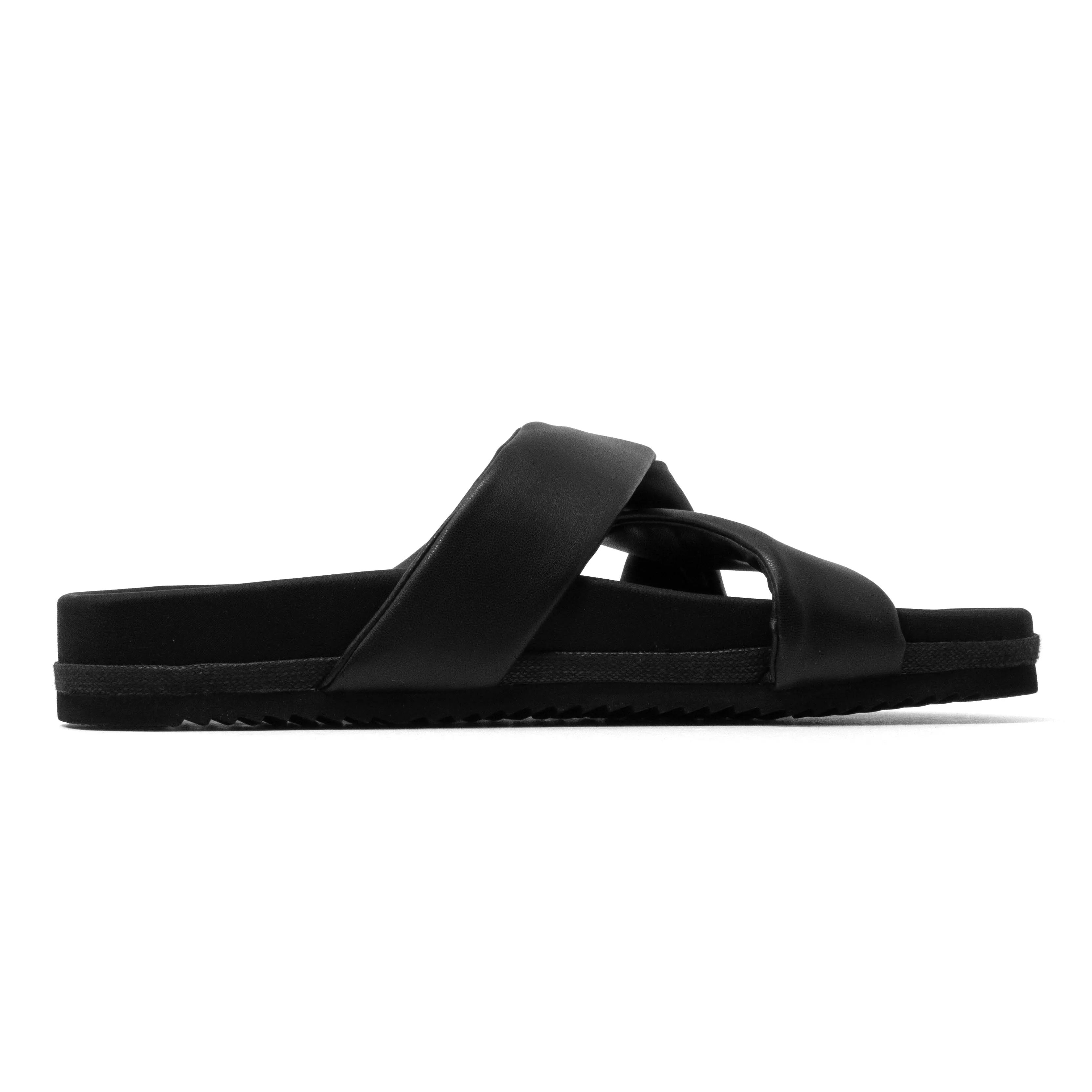 ROAM SIDE SLIP SANDAL BLACK VEGAN LEATHER