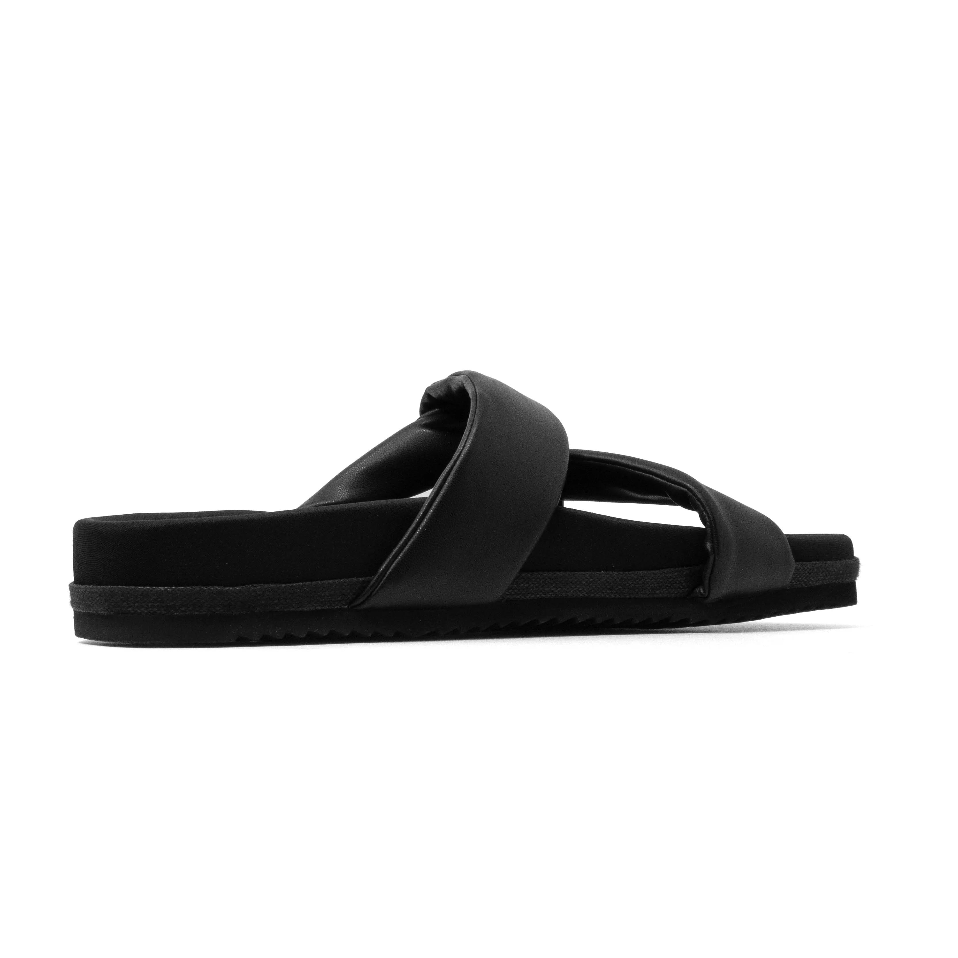ROAM SIDE SLIP SANDAL BLACK VEGAN LEATHER