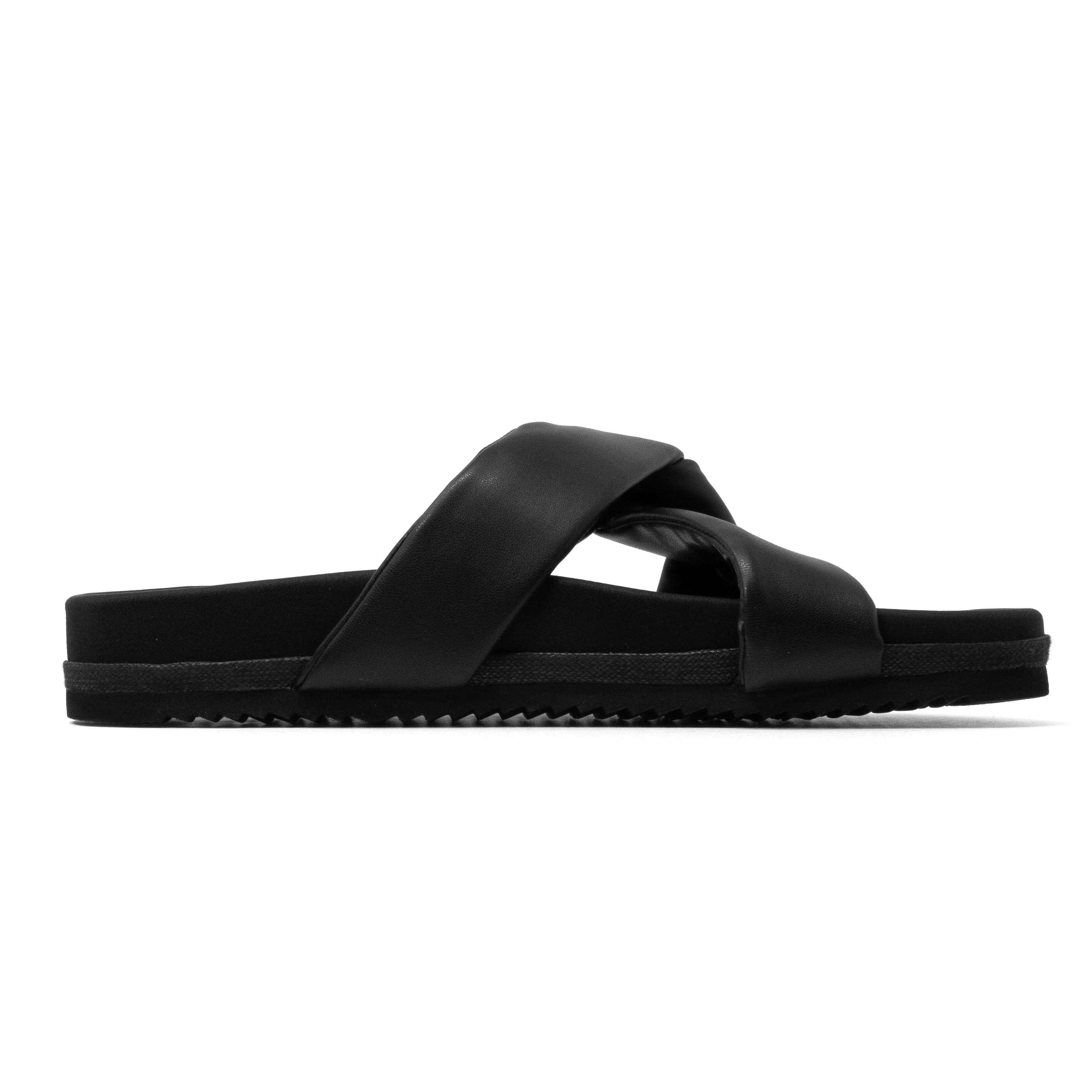 ROAM SIDE SLIP SANDAL BLACK VEGAN LEATHER