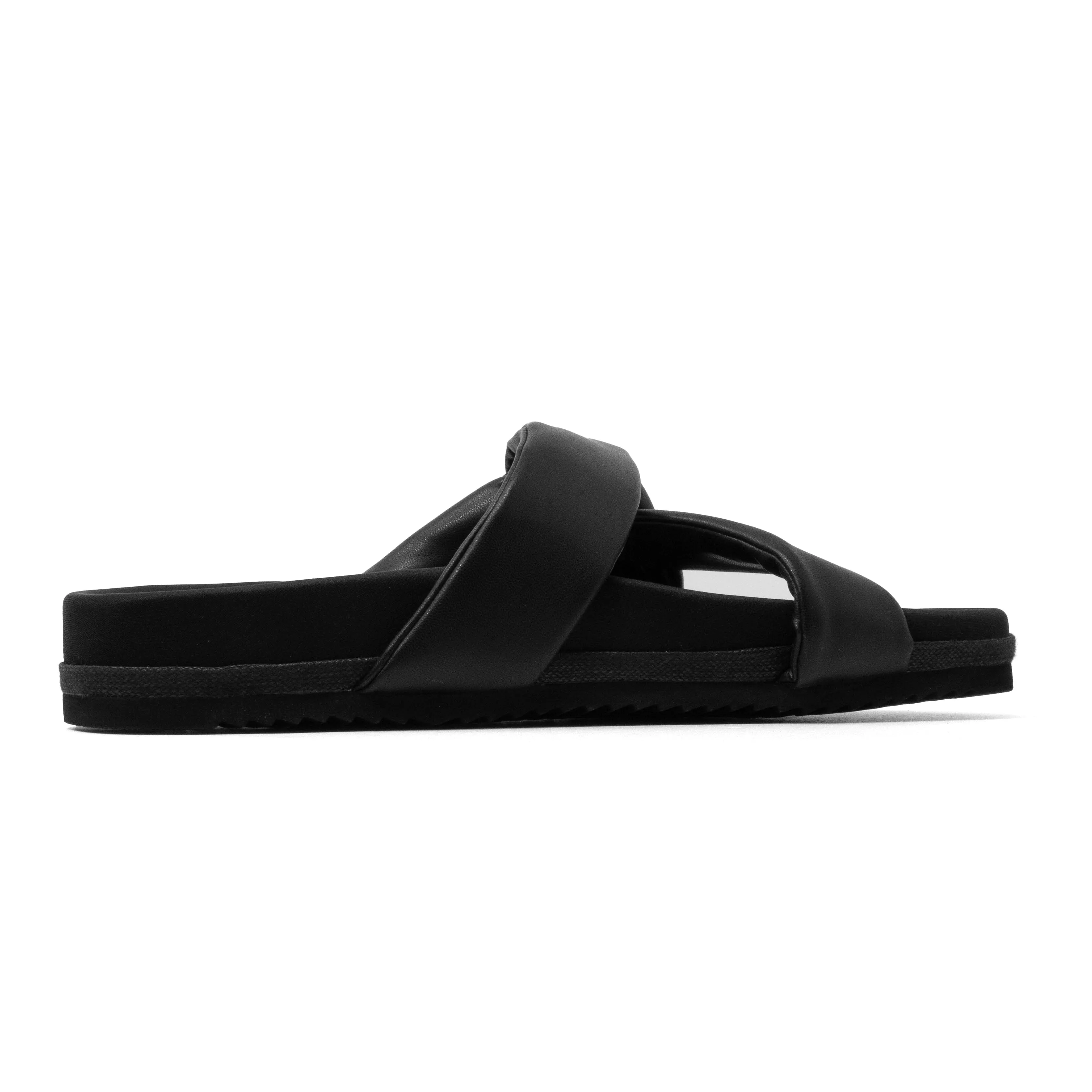 ROAM SIDE SLIP SANDAL BLACK VEGAN LEATHER