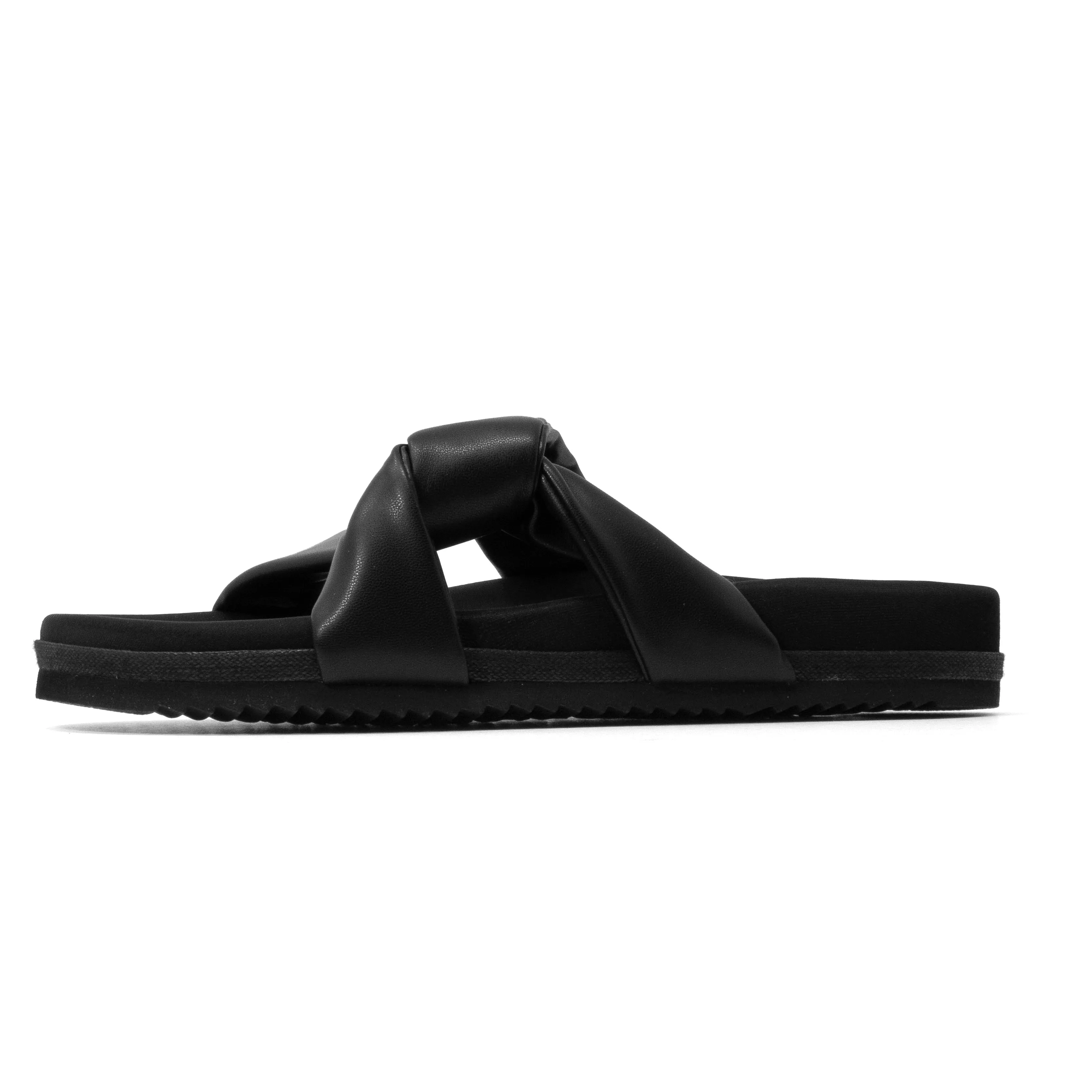 ROAM SIDE SLIP SANDAL BLACK VEGAN LEATHER