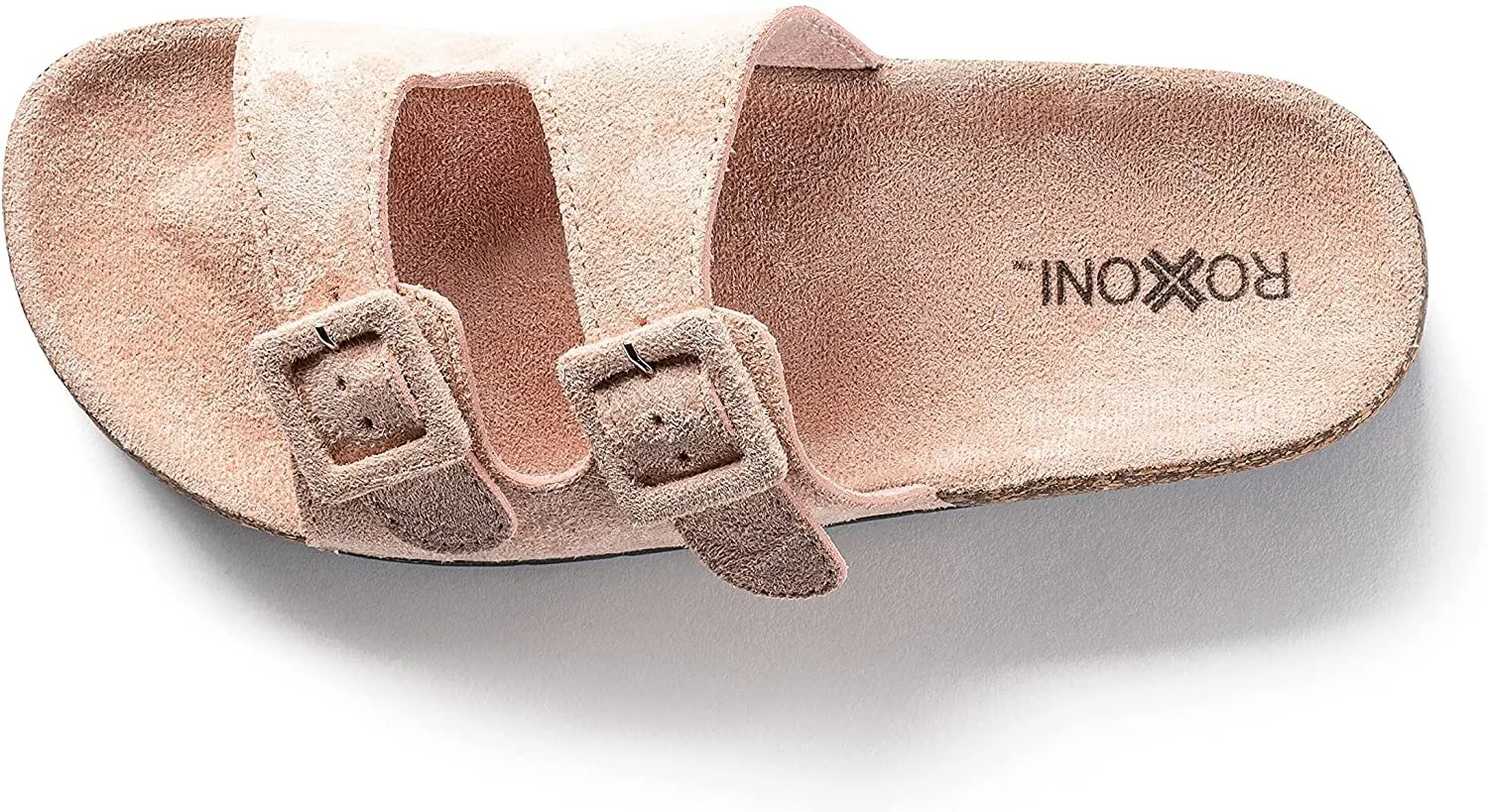 Roxoni Women Comfort Sandals Double Buckle Adjustable EVA Flat Slides Footbed Suede