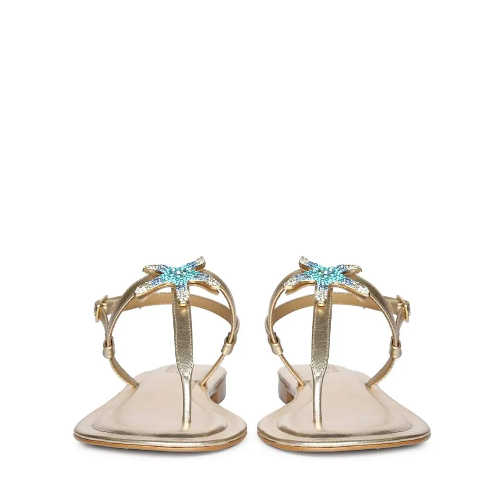Saint Avril Starfish Jeweled Platin Leather Sandals