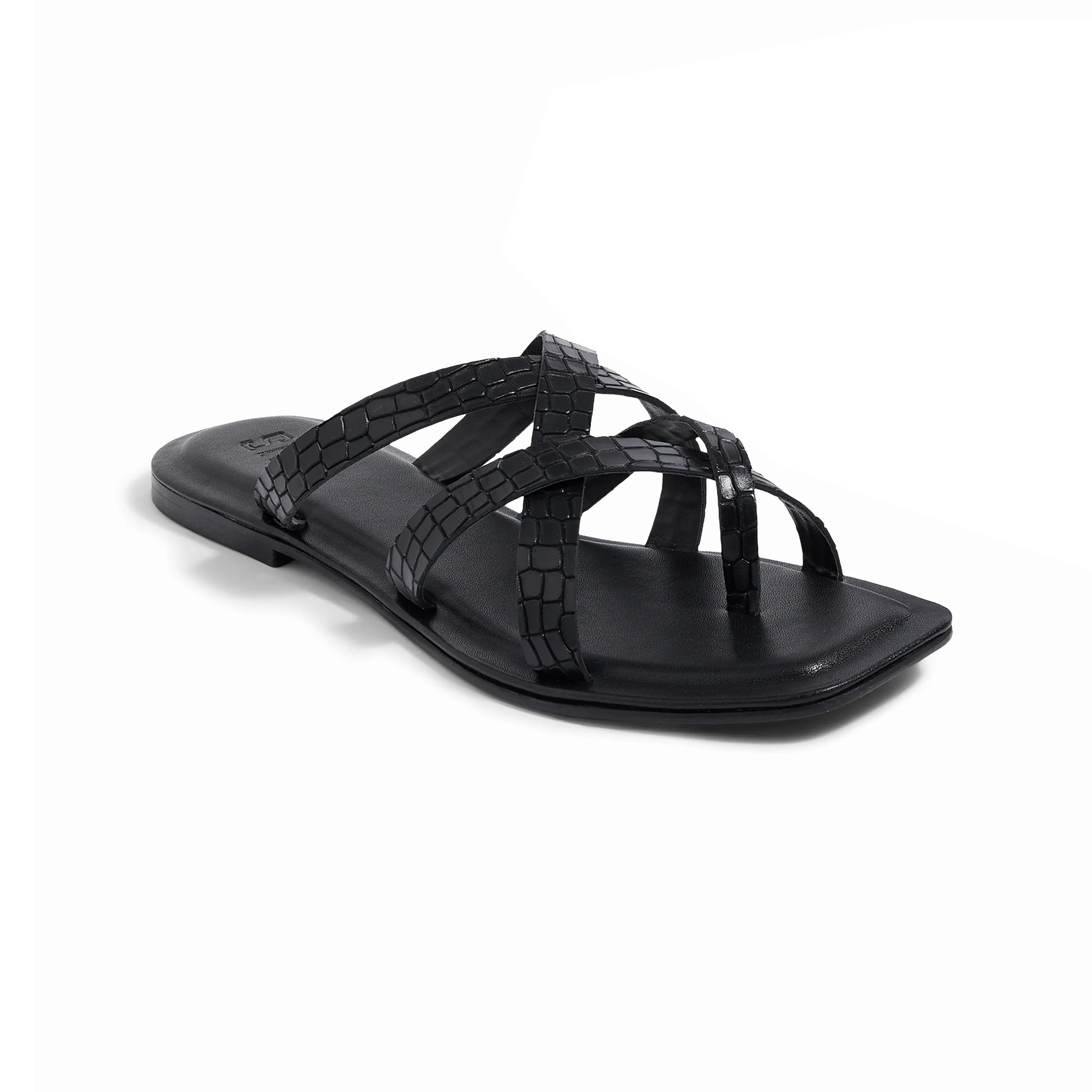 Salvadore Black Weave Flat Sandals For Women