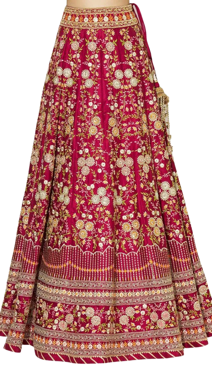 SAMPLE SALE: Red Floral Embroidered Lehenga Set