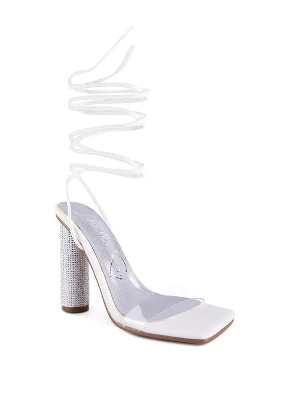 SCANSTA LACE UP DIAMANTE HIGH HEEL SANDAL