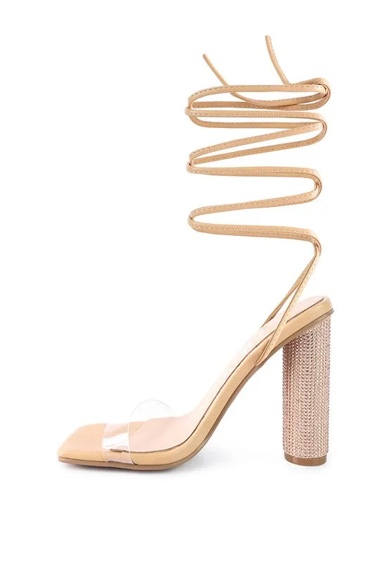 SCANSTA LACE UP DIAMANTE HIGH HEEL SANDAL