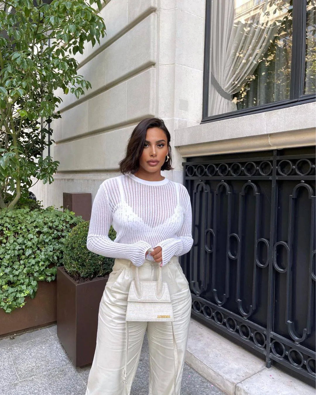 See Through Long Sleeve White Top