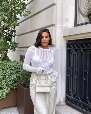See Through Long Sleeve White Top