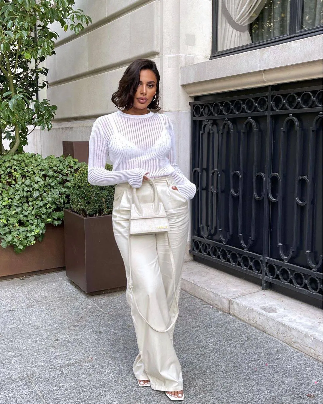 See Through Long Sleeve White Top