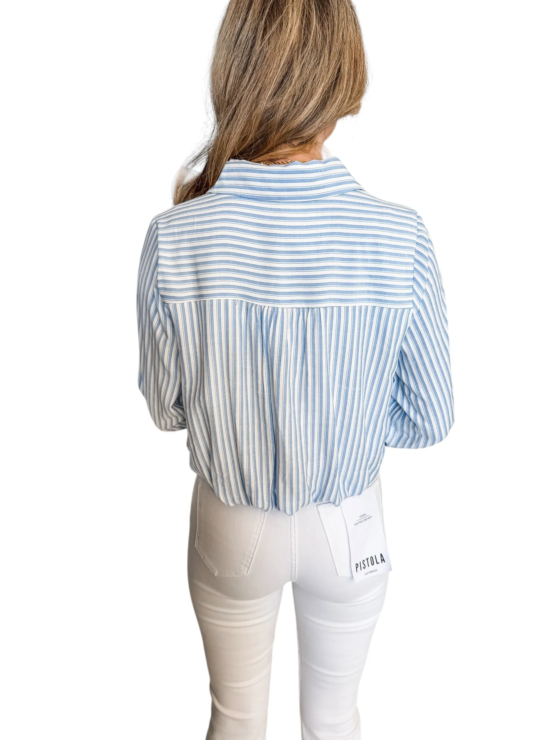 Set Sail Blue Striped Bubble Hem Top
