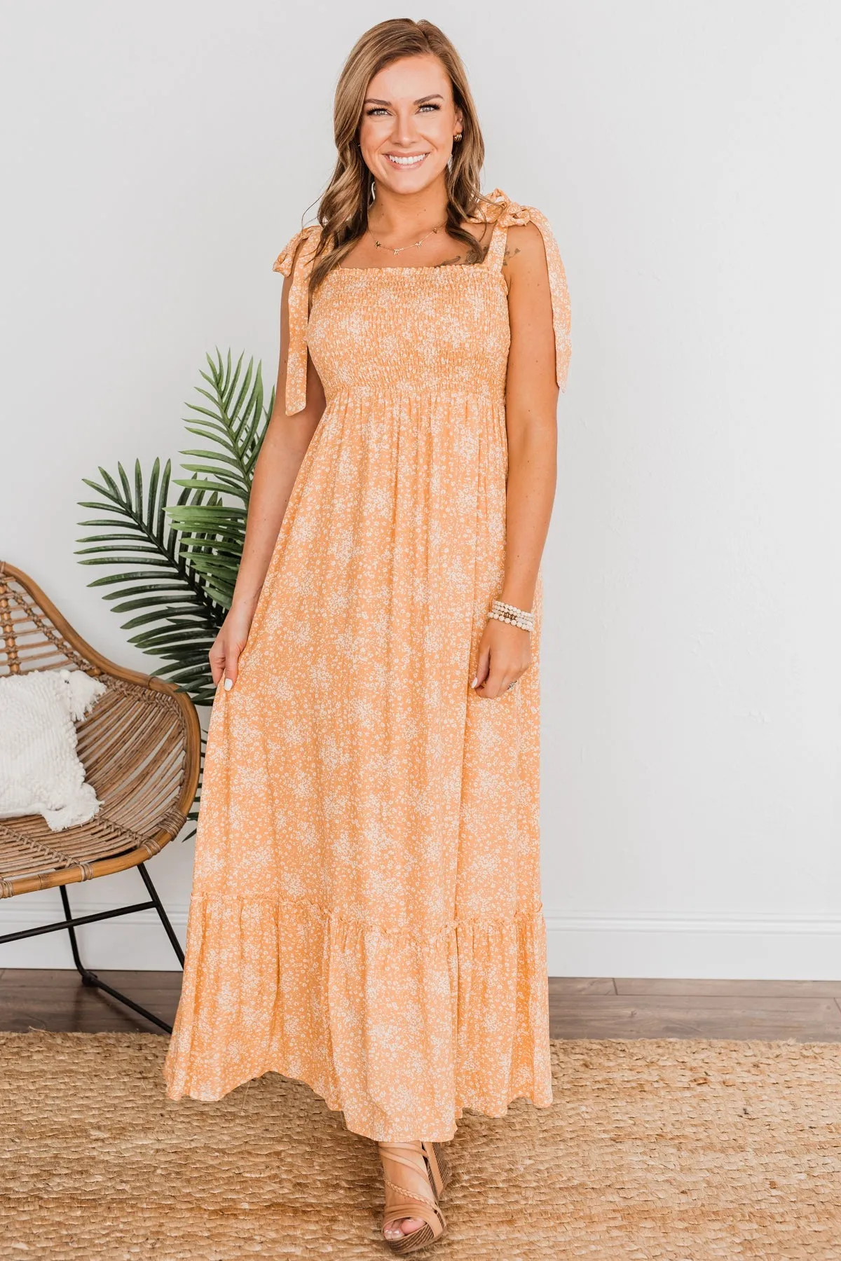 Smell The Hibiscus Floral Maxi Dress- Orange