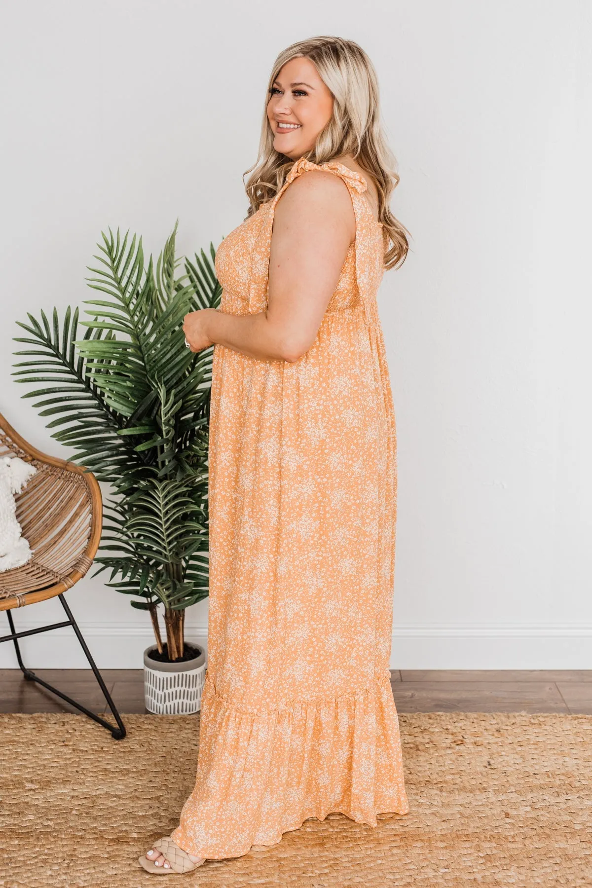 Smell The Hibiscus Floral Maxi Dress- Orange