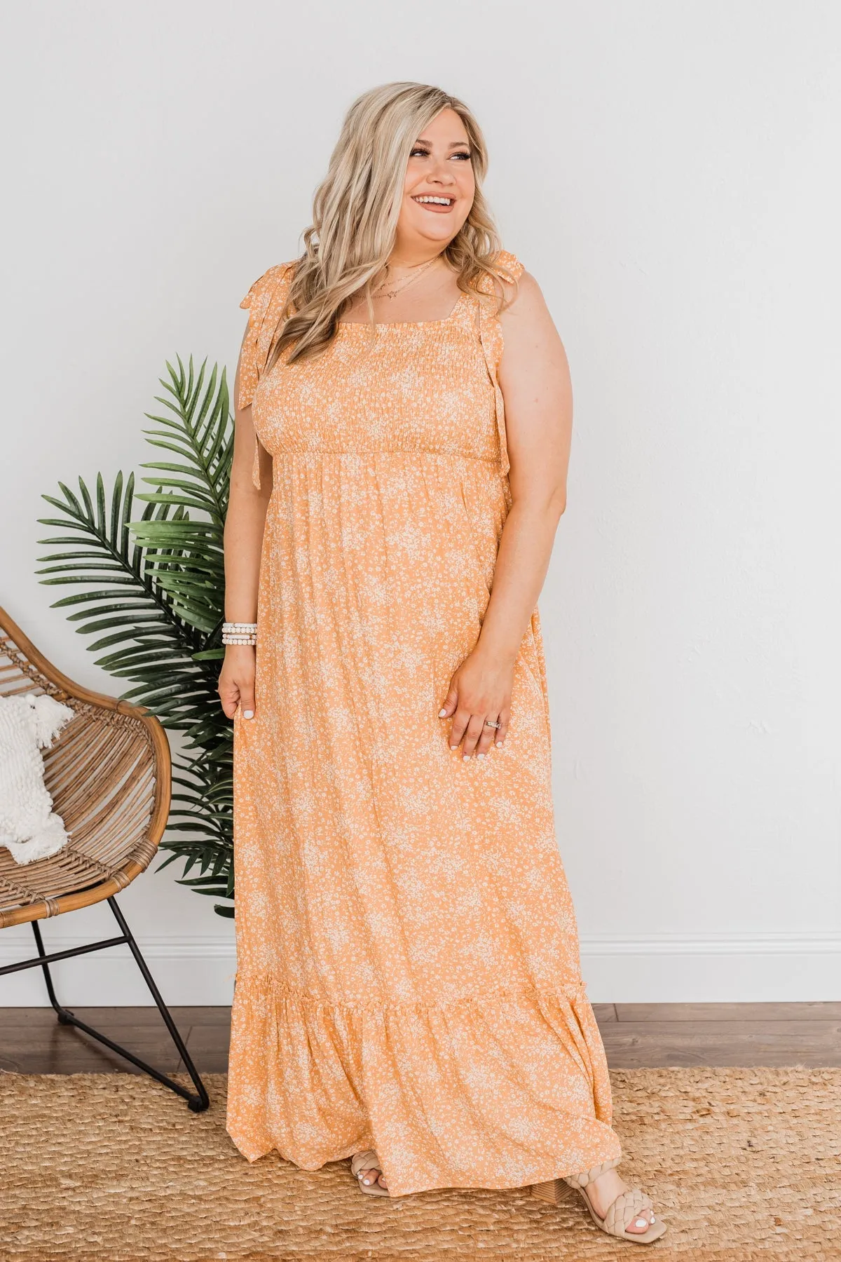 Smell The Hibiscus Floral Maxi Dress- Orange