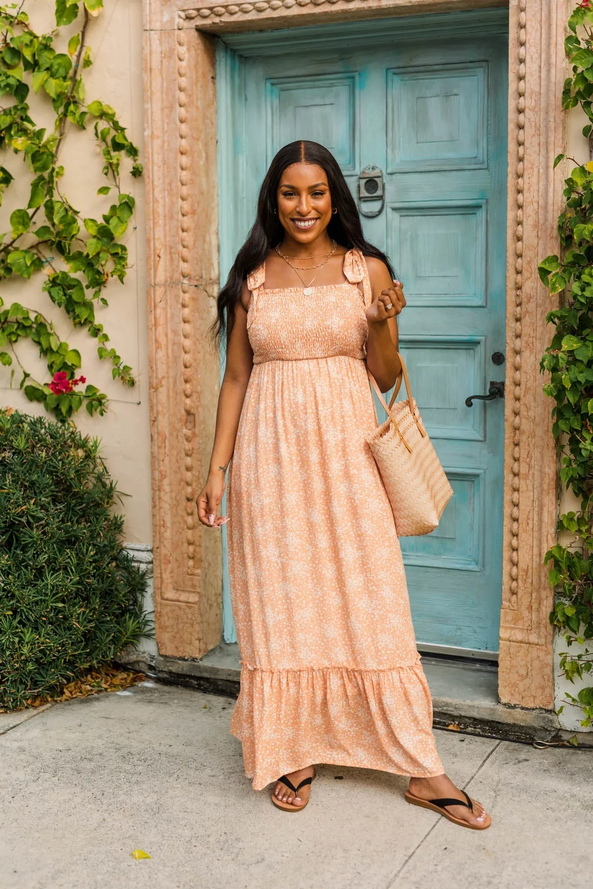 Smell The Hibiscus Floral Maxi Dress- Orange