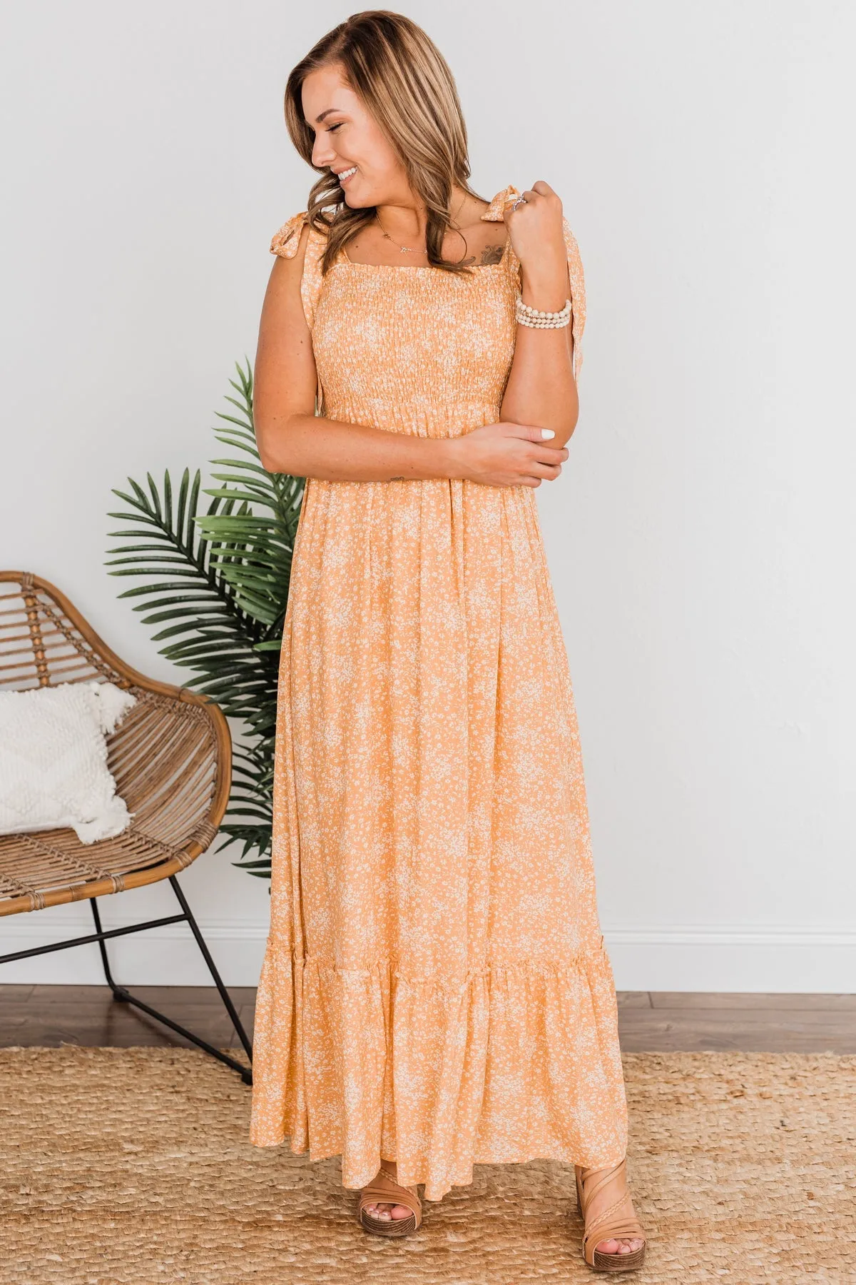 Smell The Hibiscus Floral Maxi Dress- Orange