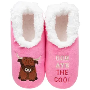 Snoozies Assorted Sizes Pink Highland Cow Pairables Slippers (Choice of 2)