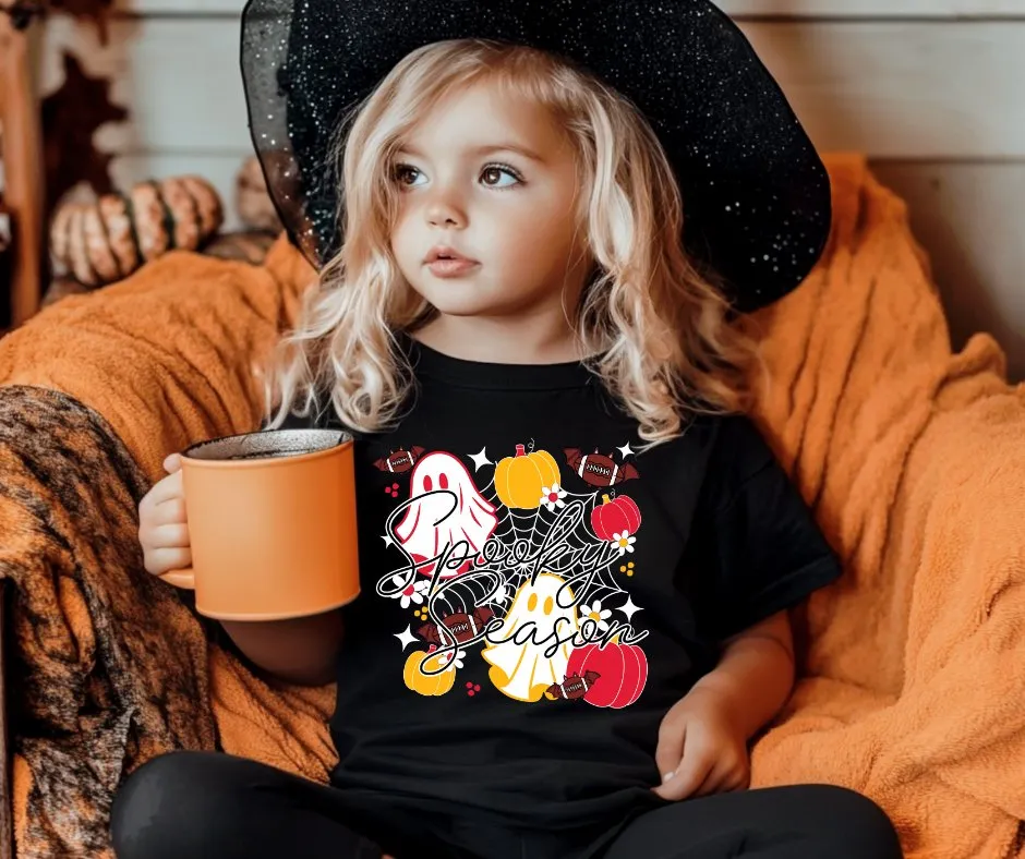 Spooky Season KC Ghosts and Football Bats Black Tee