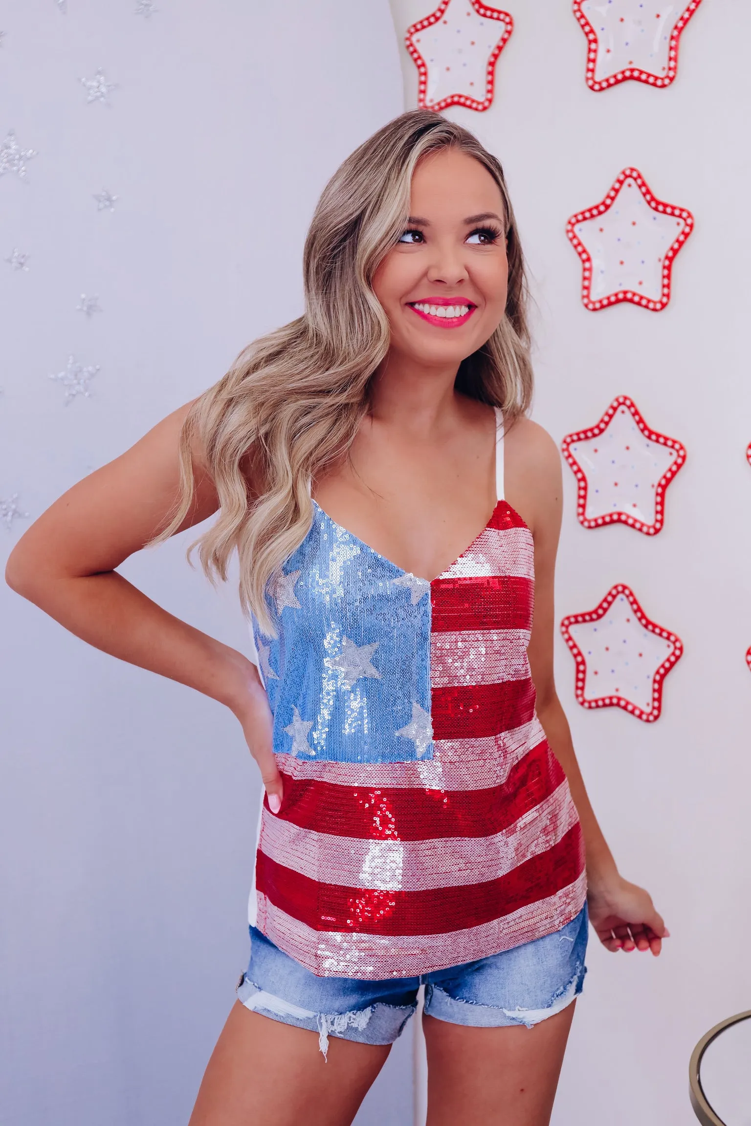 Starry Striped Sequin Tank Top - Multi