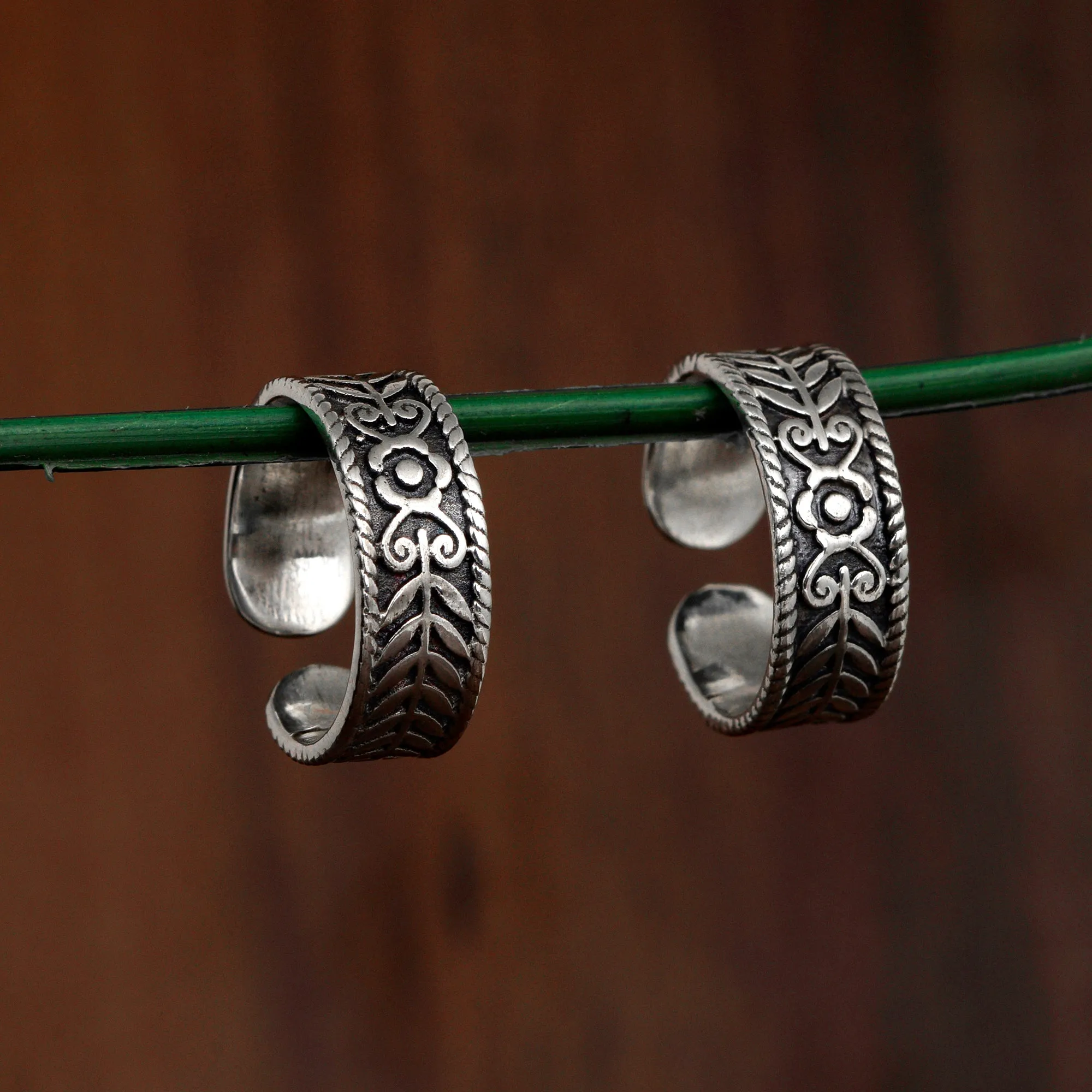 Sterling Silver Adjustable Engraved Vintage Oxidized Toe Ring