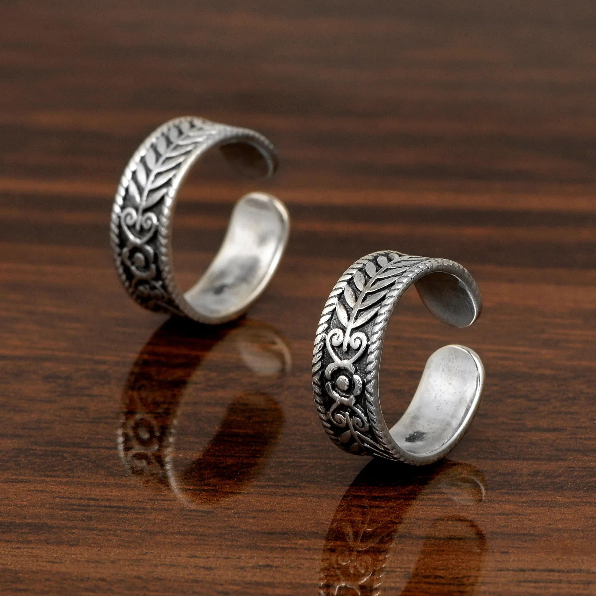 Sterling Silver Adjustable Engraved Vintage Oxidized Toe Ring