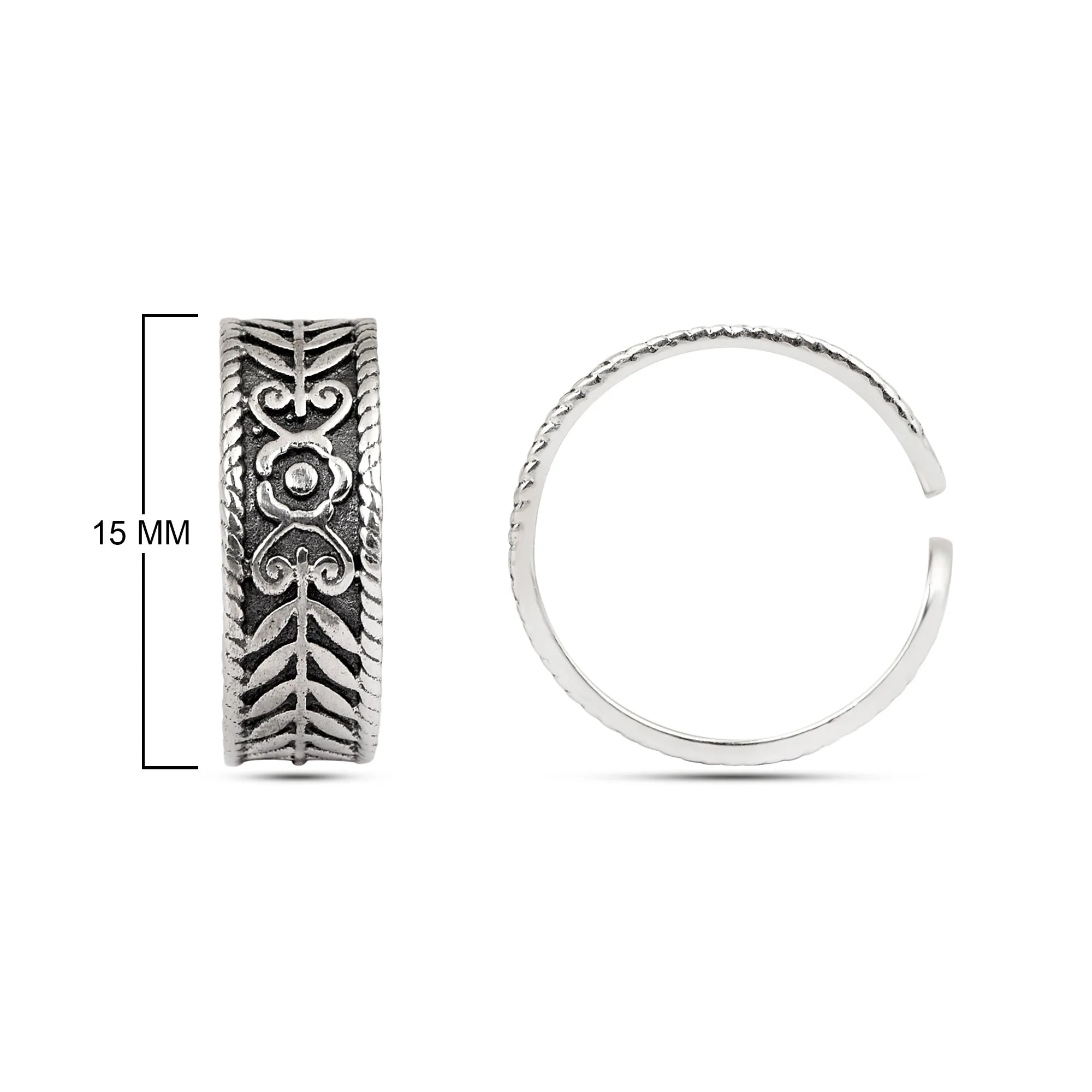 Sterling Silver Adjustable Engraved Vintage Oxidized Toe Ring