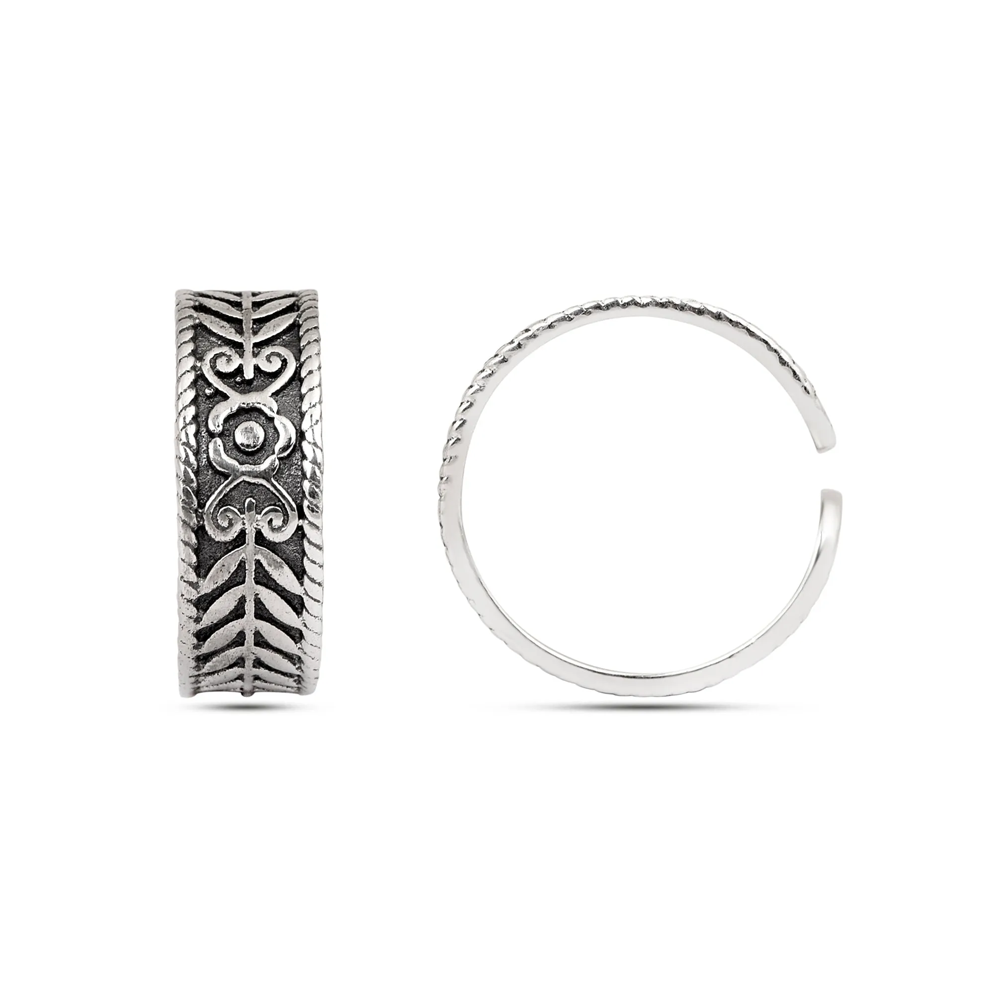 Sterling Silver Adjustable Engraved Vintage Oxidized Toe Ring