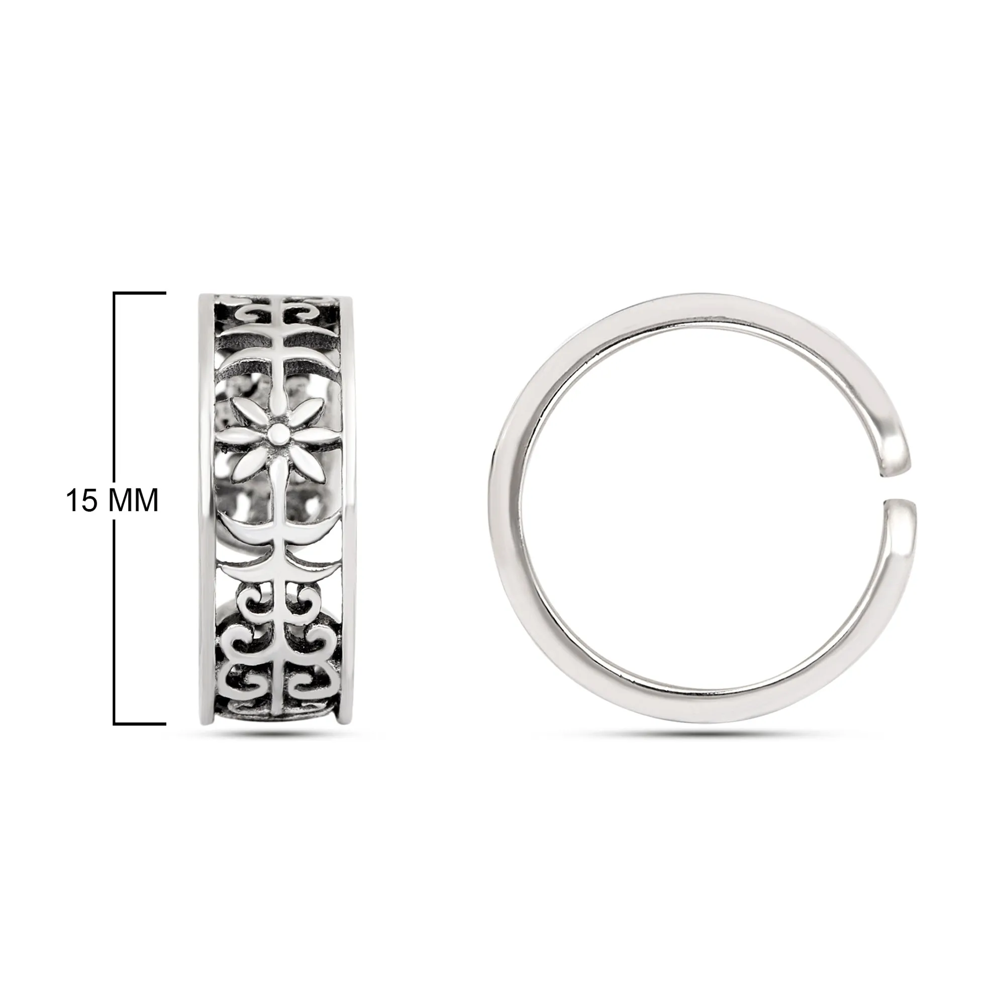 Sterling Silver Adjustable Leaves Oxidized Toe Ring